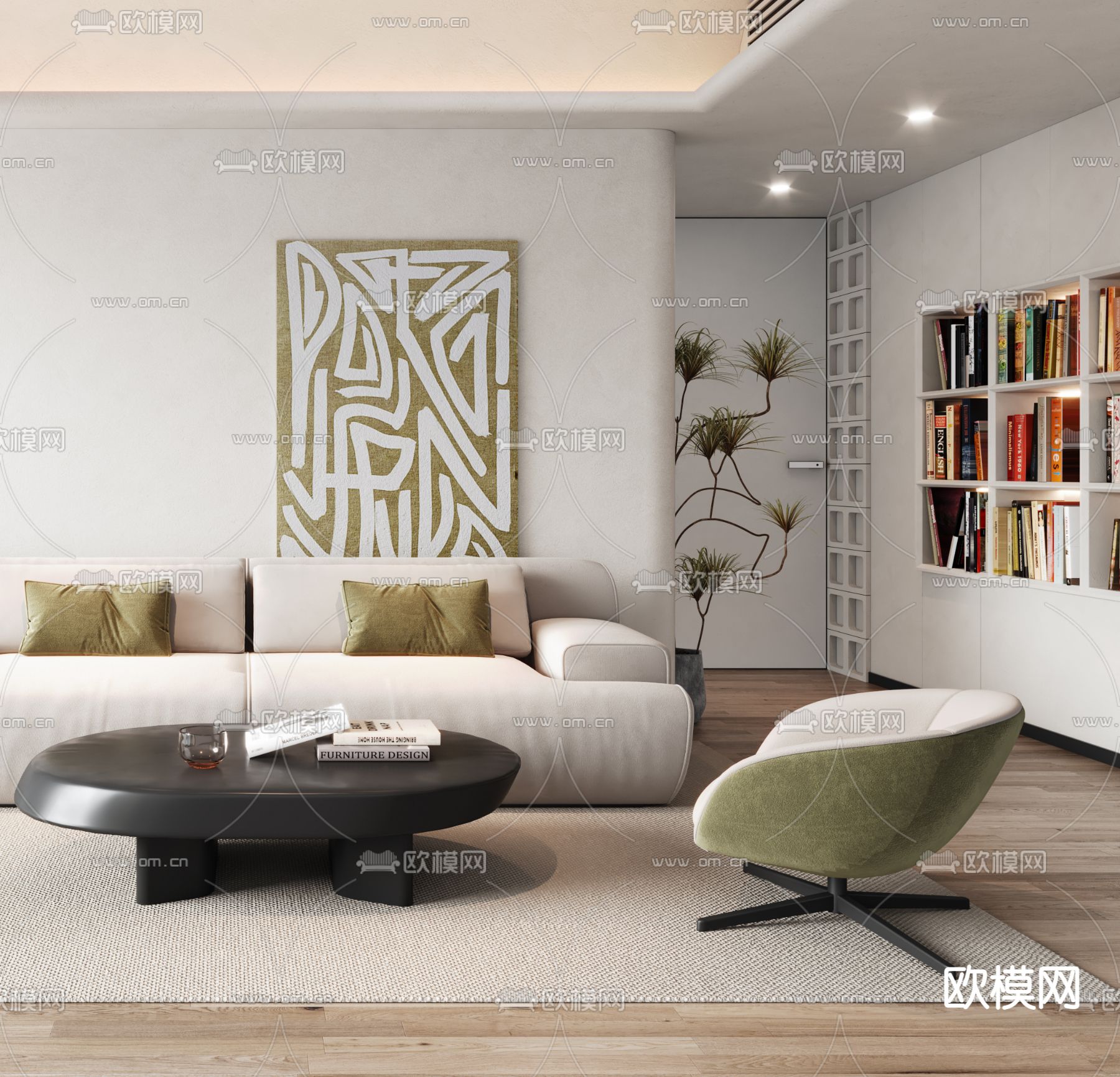 侘寂风布艺沙发组合3d模型下载（渲染图4）