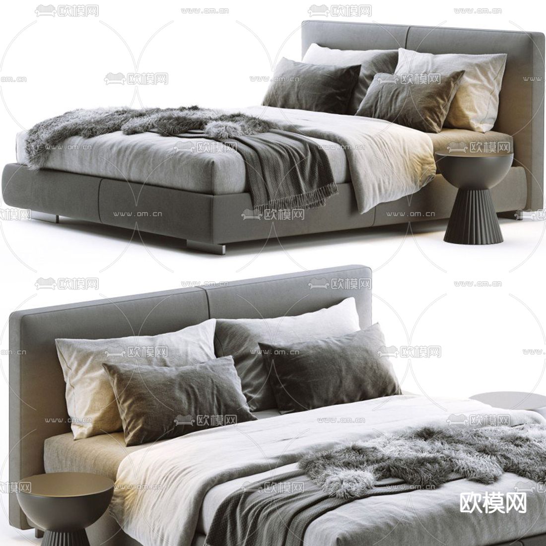 FLEXFORM 布艺双人床3d模型下载（渲染图1）
