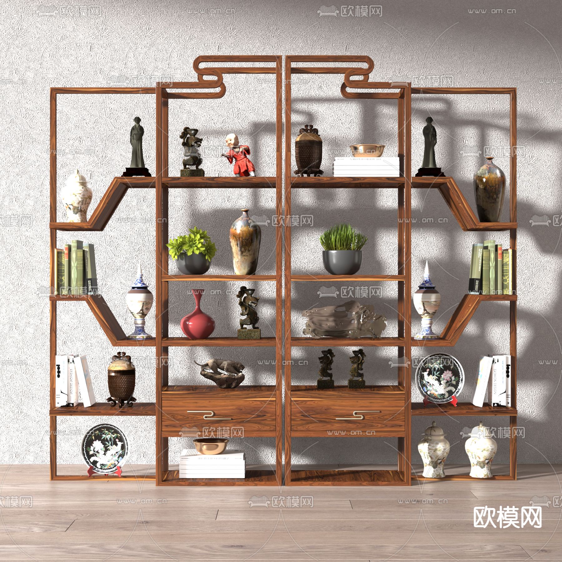 新中式实木博古架3d模型