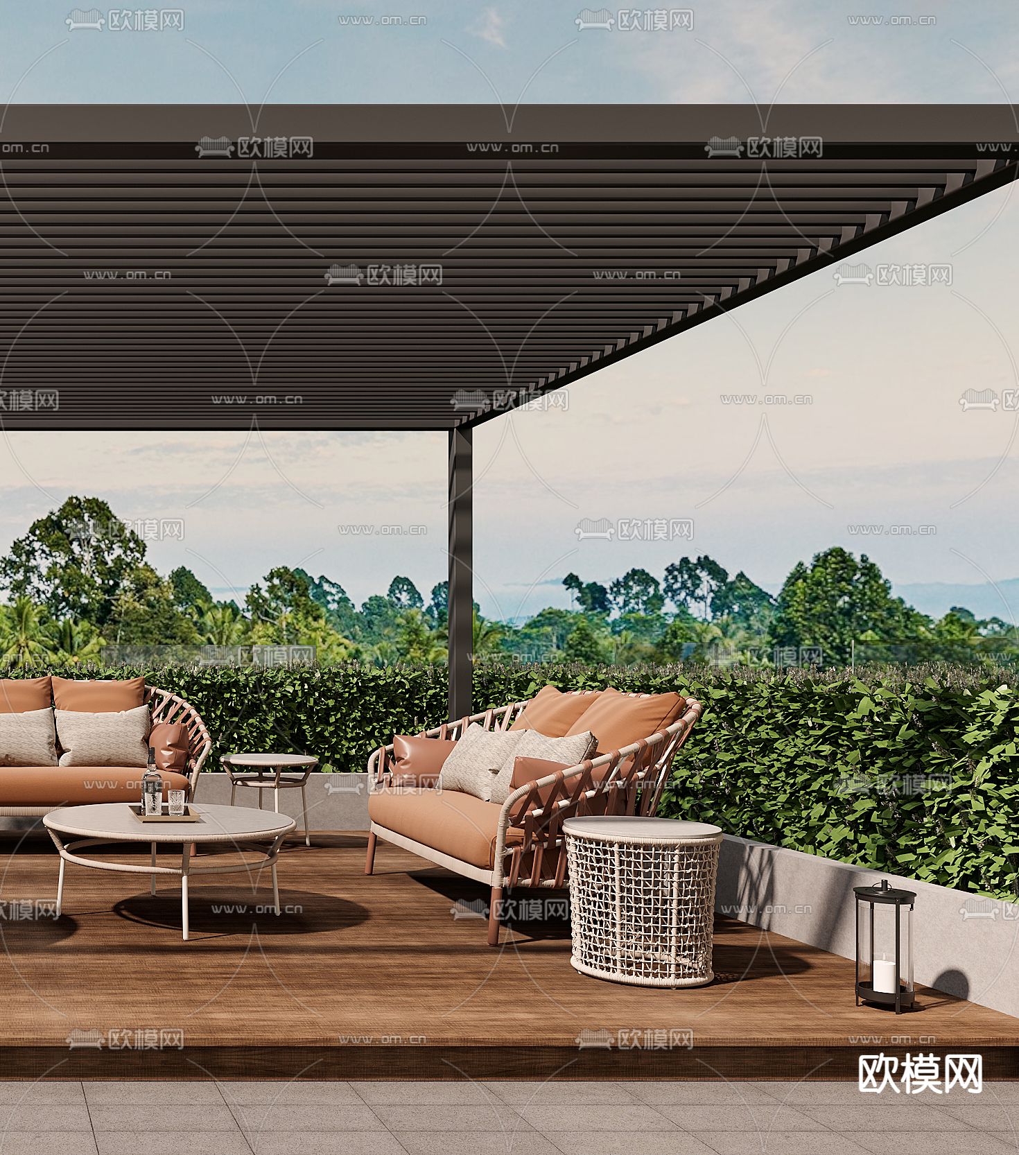 现代户外沙发茶几组合3d模型下载（渲染图3）