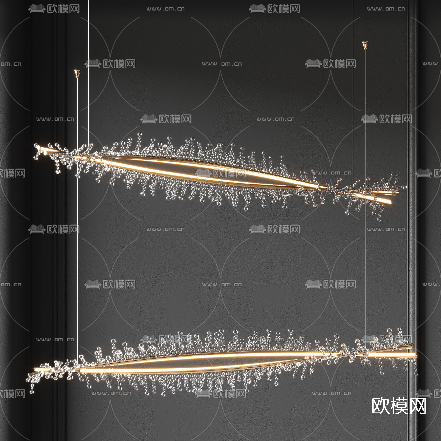 现代长条形水晶装饰吊灯3d模型下载_ID11886840_3dmax免费模型-欧模网