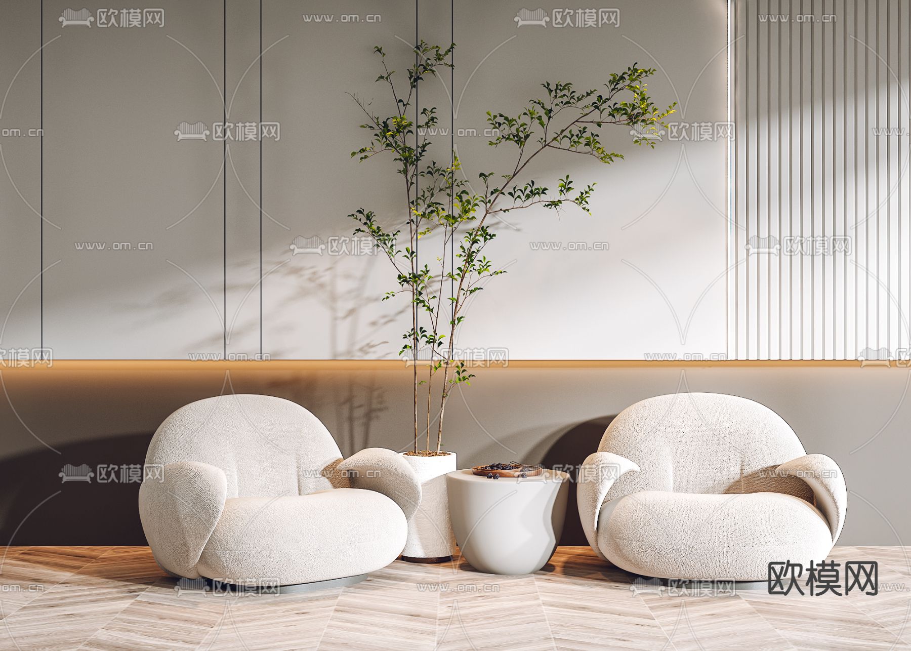 侘寂布艺休闲沙发3d模型下载