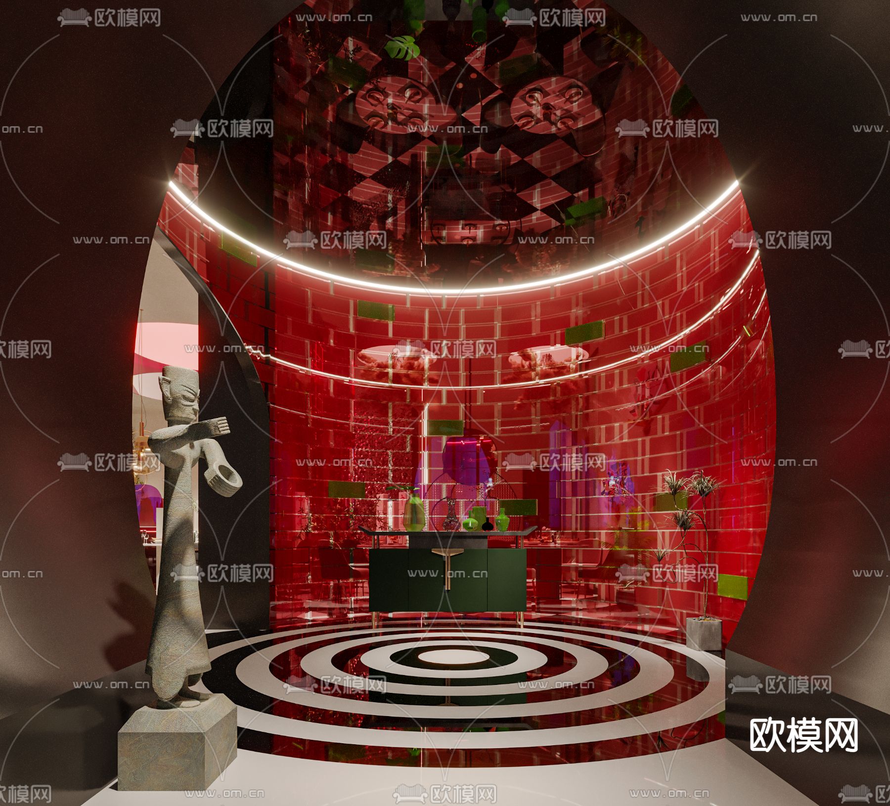 新中式轻奢中餐厅3d模型下载（渲染图8）