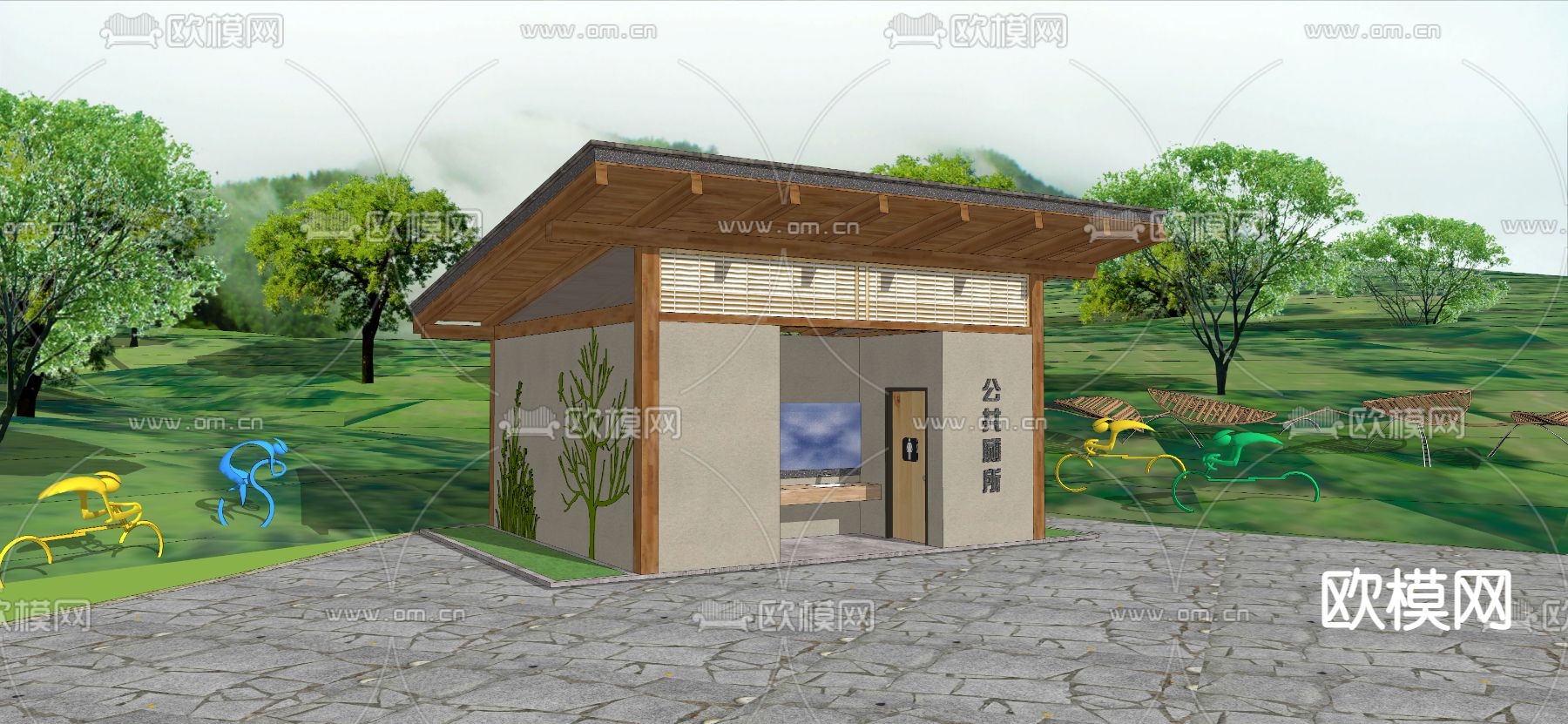 现代公共厕所su模型下载（渲染图2）