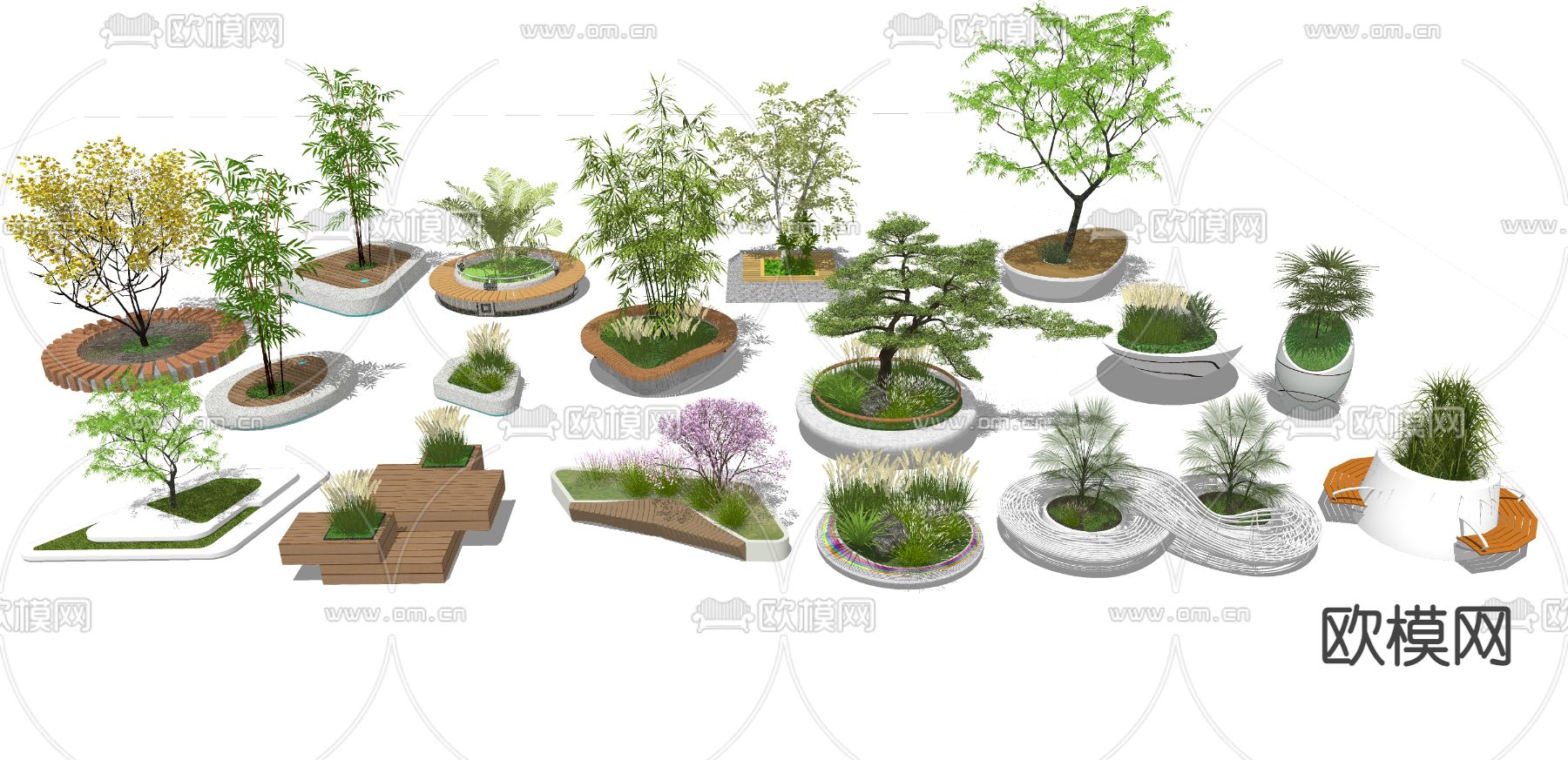 现代树池景观座椅su模型下载