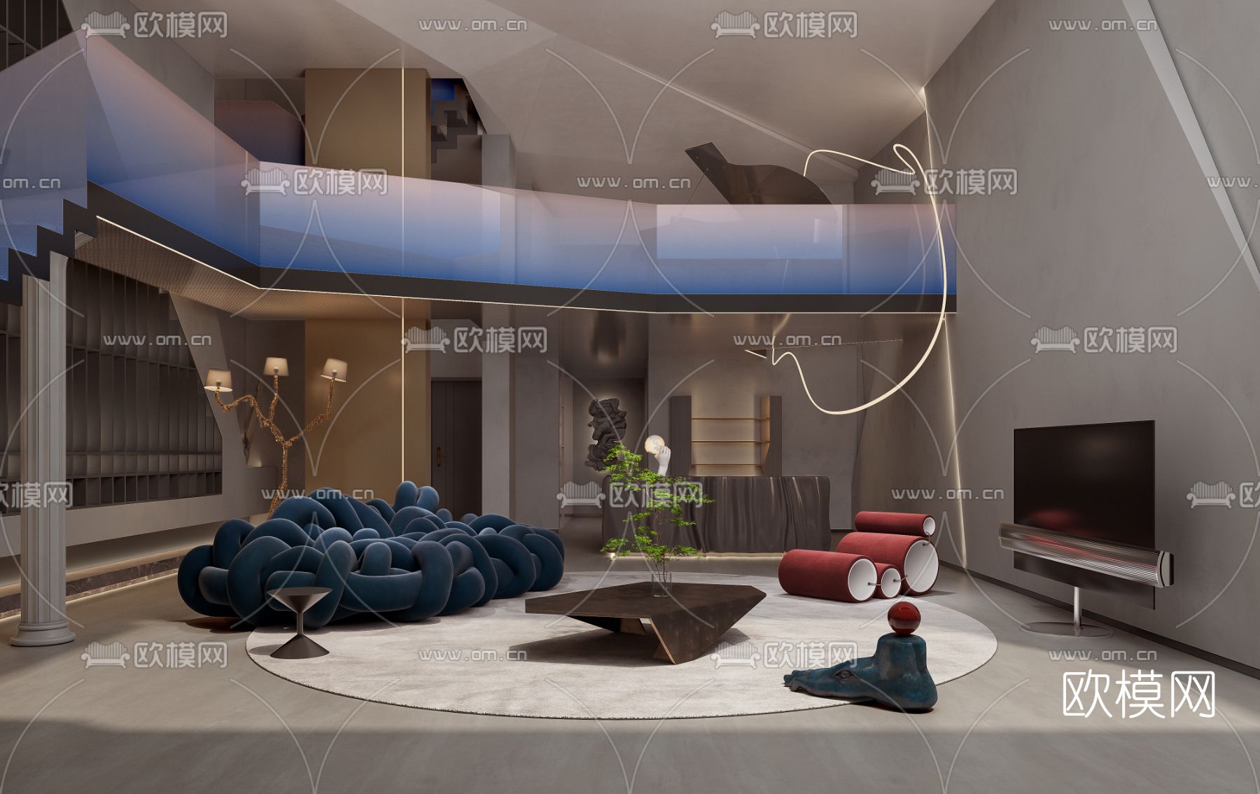 现代别墅客厅3d模型