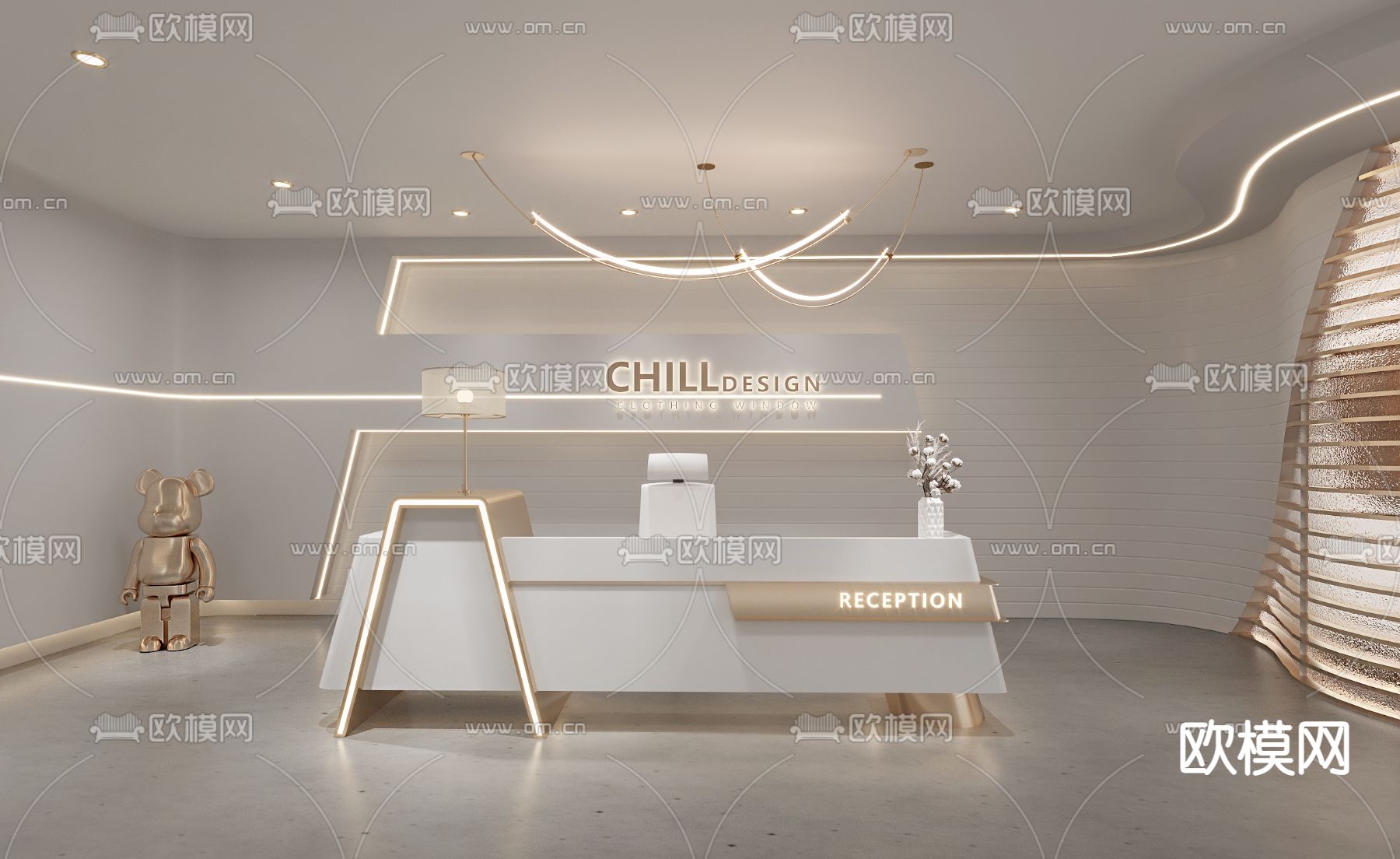 现代创意前台su模型下载（渲染图1）