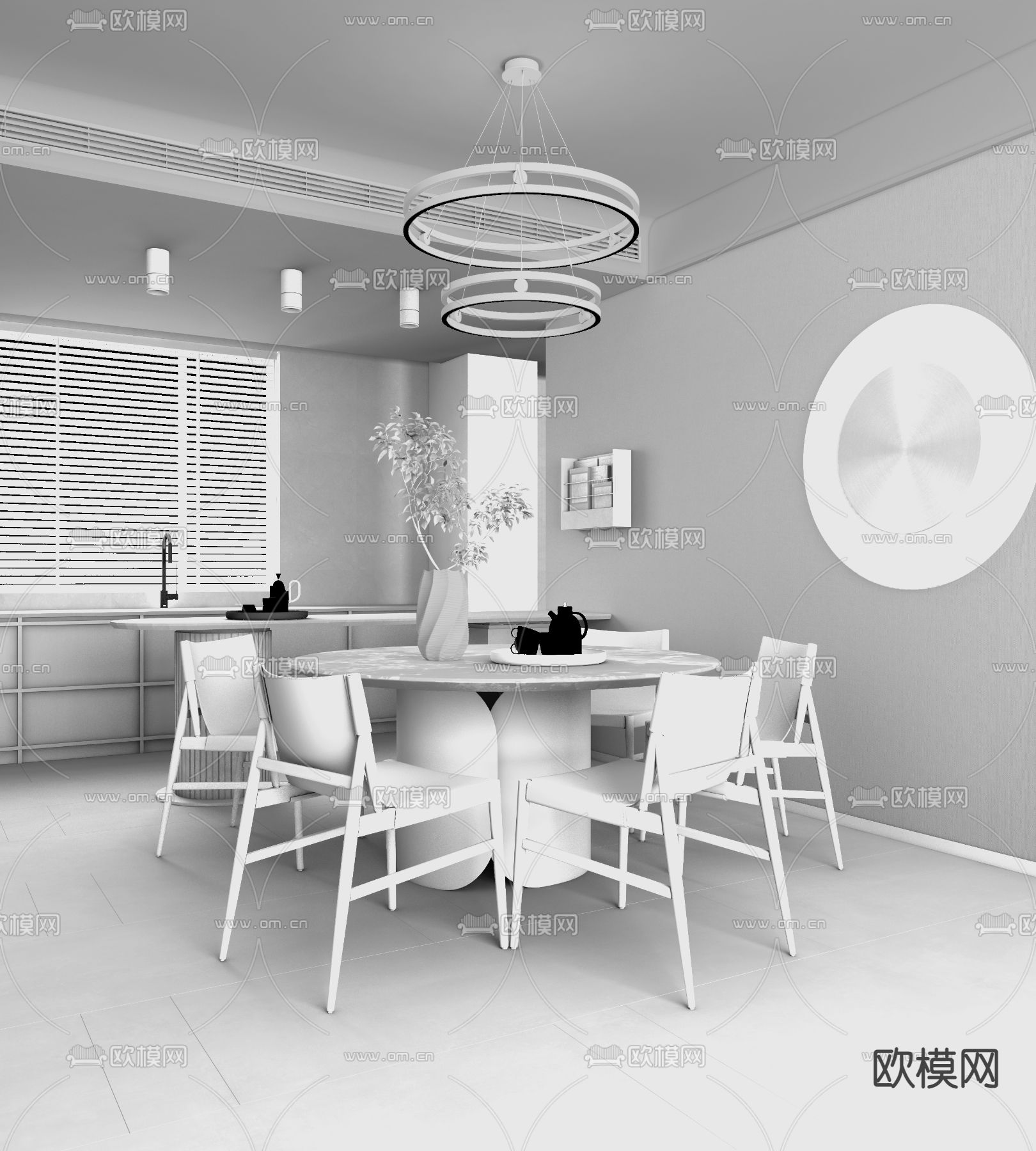 元禾大千 现代餐厅3d模型下载（渲染图2）