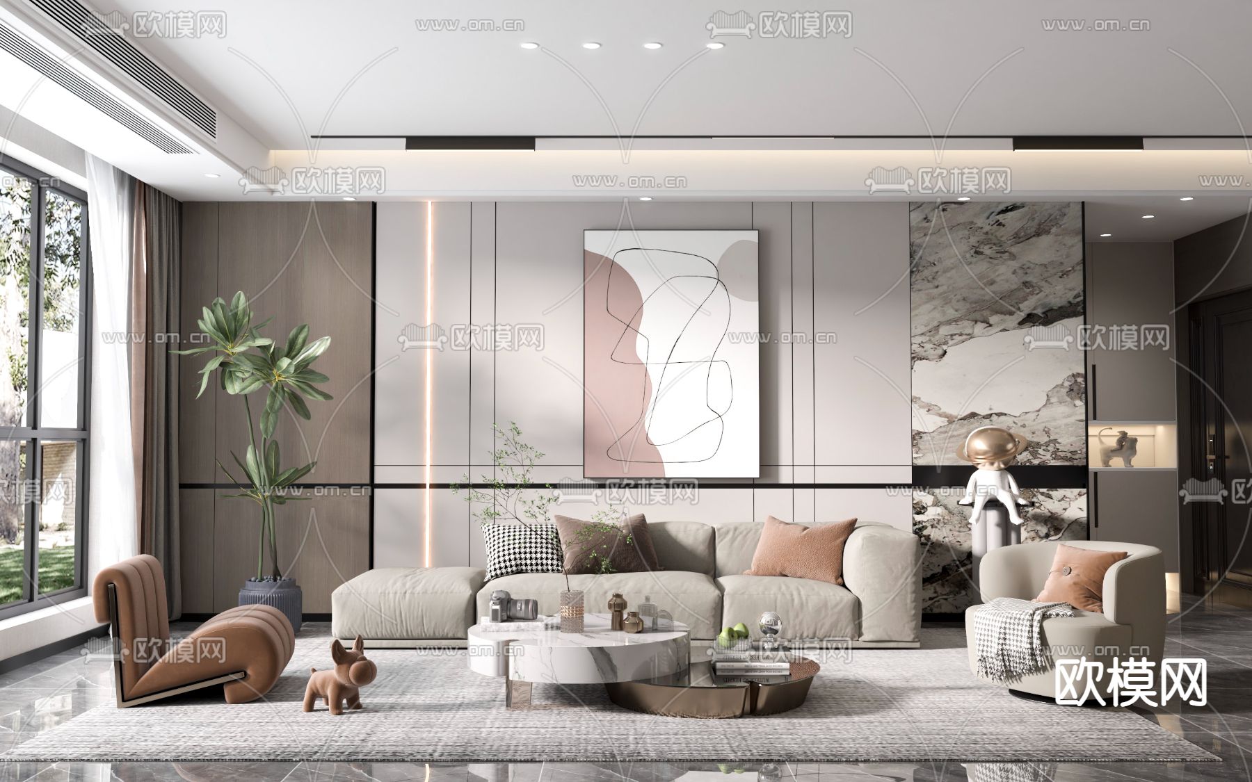 现代轻奢客厅3d模型下载（渲染图1）
