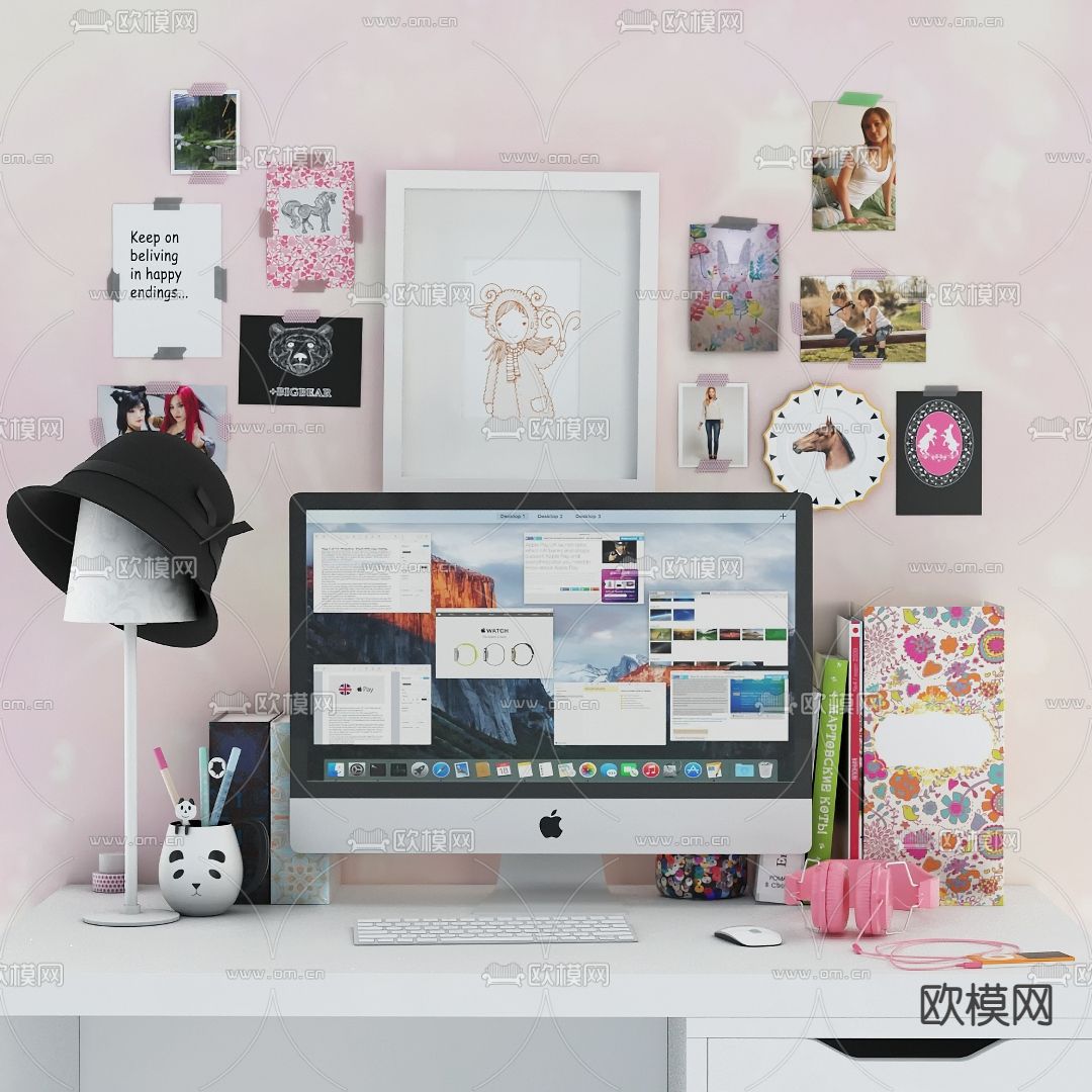 现代儿童书桌椅su模型下载（渲染图1）