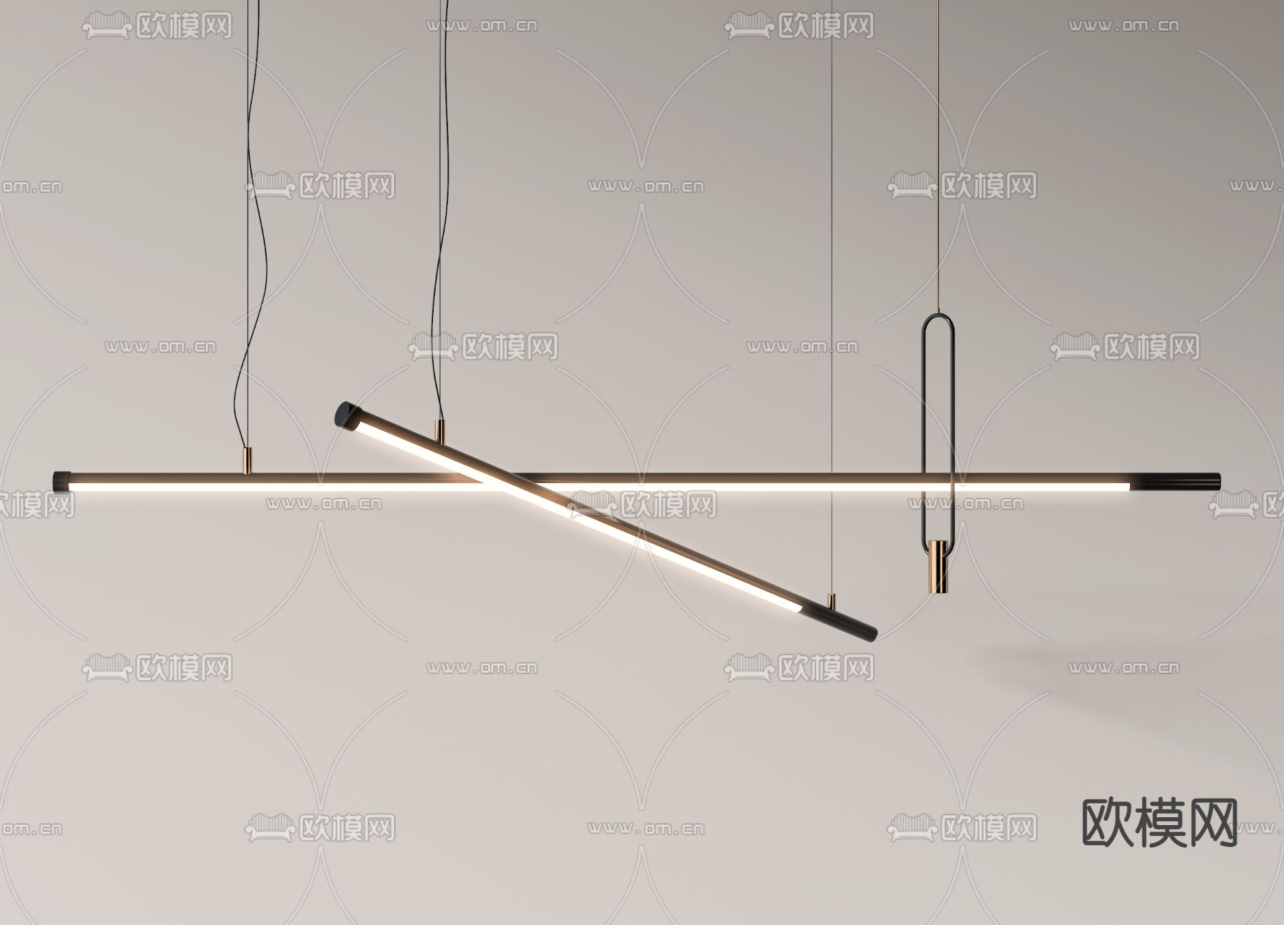 现代金属吊灯3d模型下载（渲染图2）