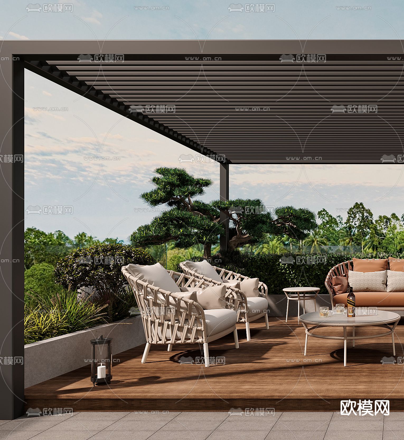 现代户外沙发茶几组合3d模型下载（渲染图2）
