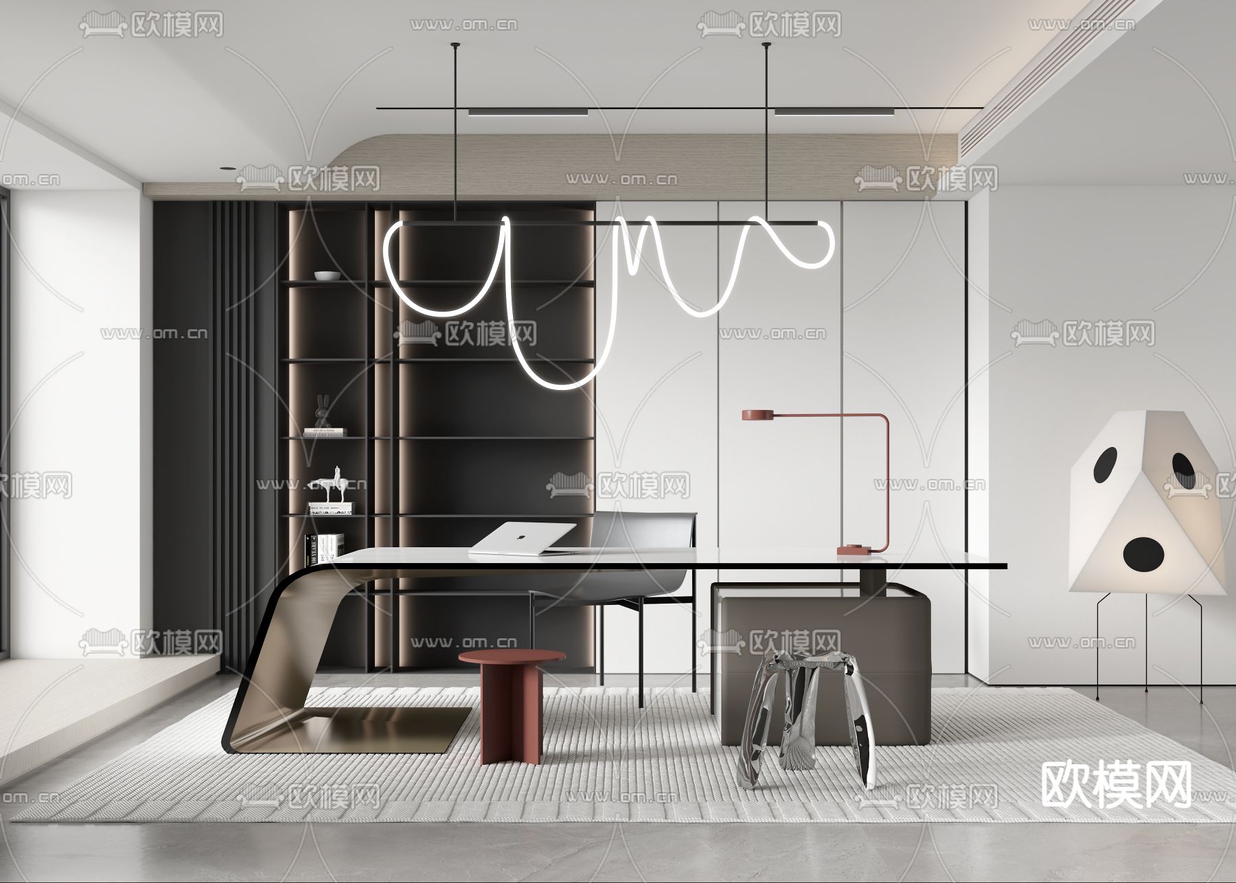 现代高级灰书房3d模型下载