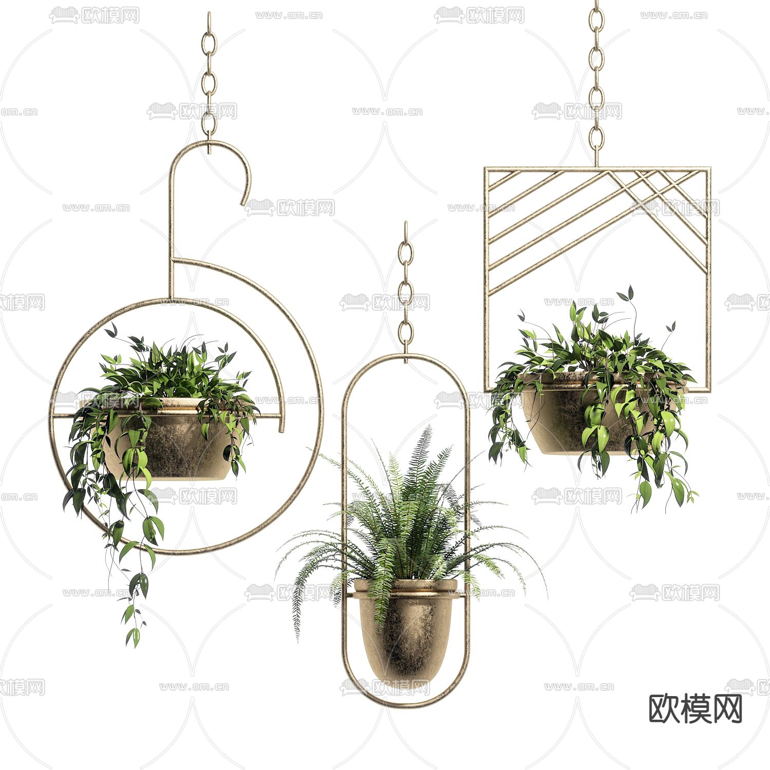 现代绿萝吊篮盆栽3d模型下载