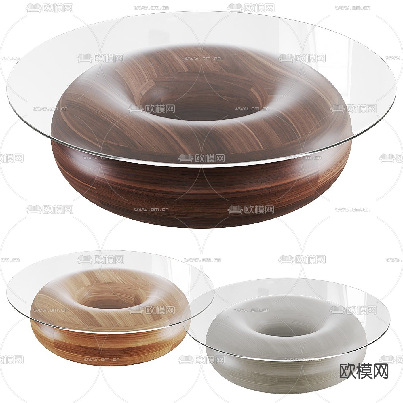 现代甜甜圈玻璃茶几3d模型下载（渲染图1）