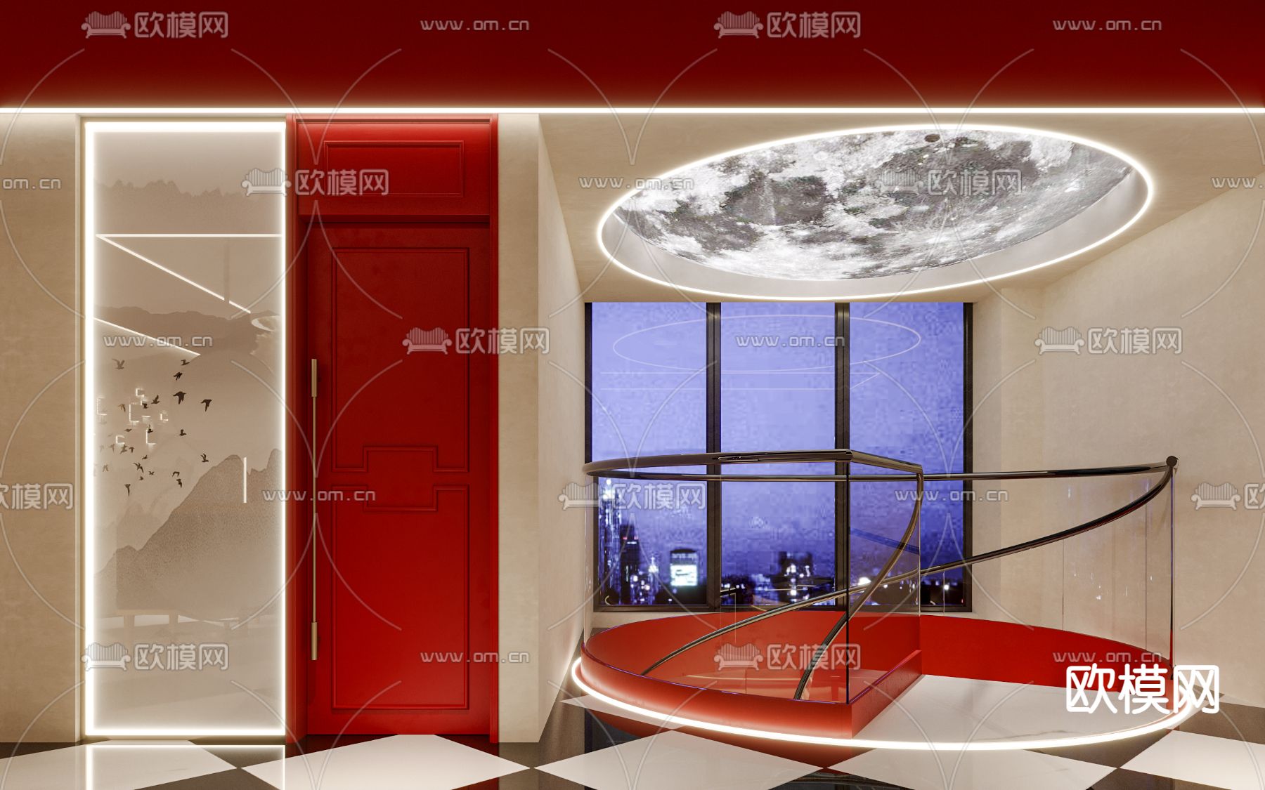 新中式轻奢中餐厅3d模型下载（渲染图2）