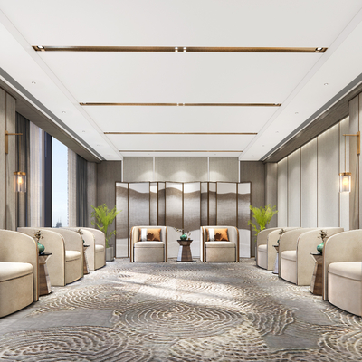  新中式接待室su模型 