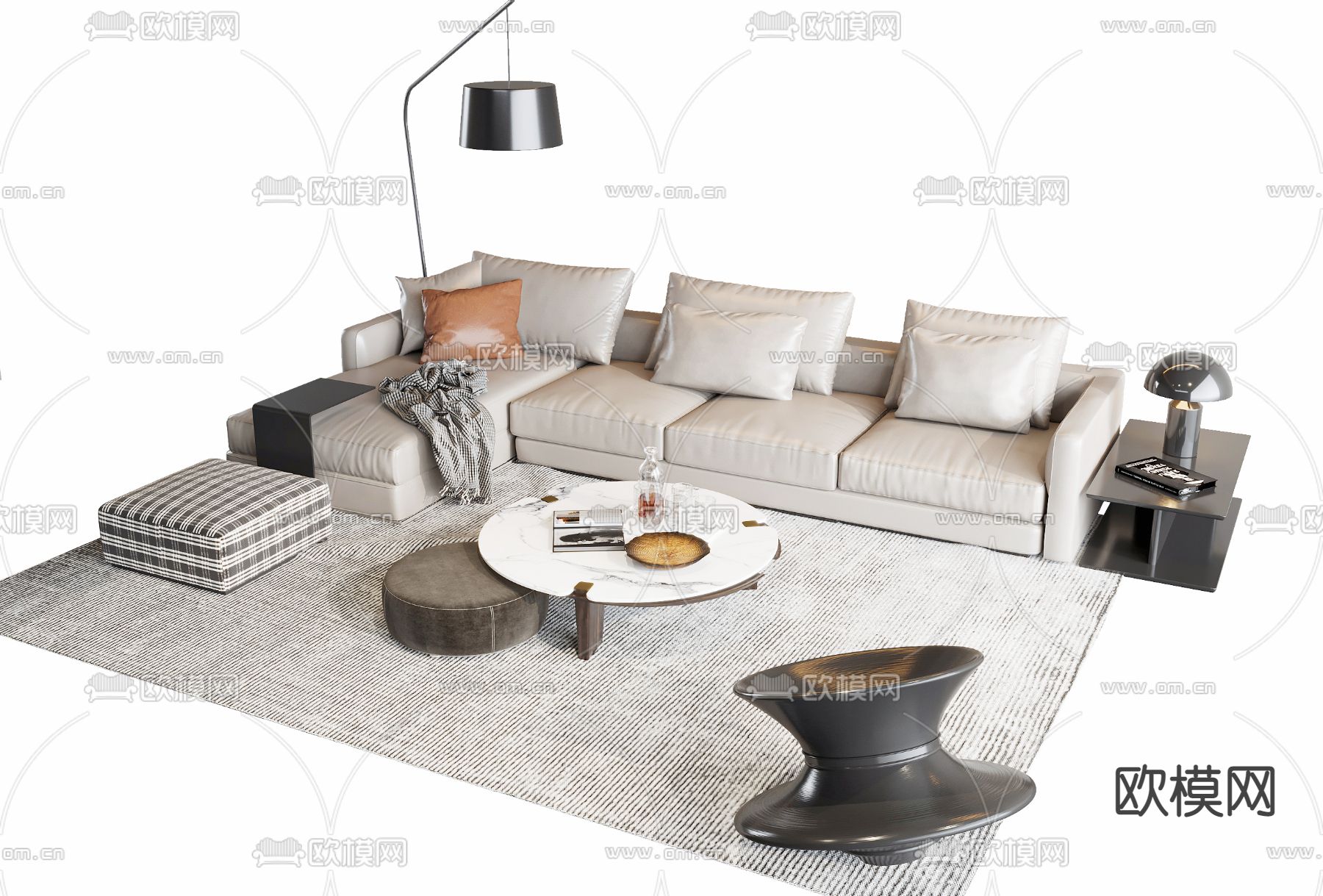 现代沙发组合su模型下载（渲染图1）