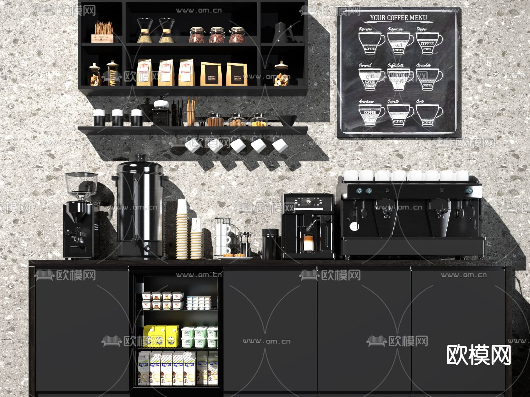 现代咖啡厅水吧台前台操作台3d模型下载