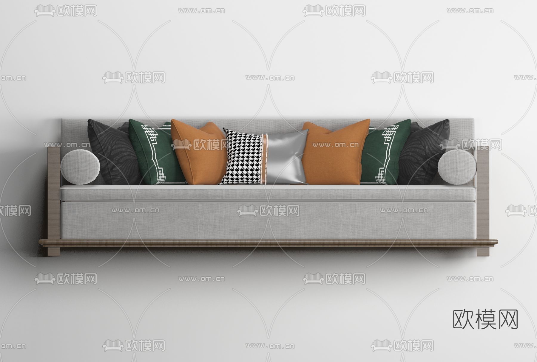 新中式布艺多人沙发免费3d模型下载