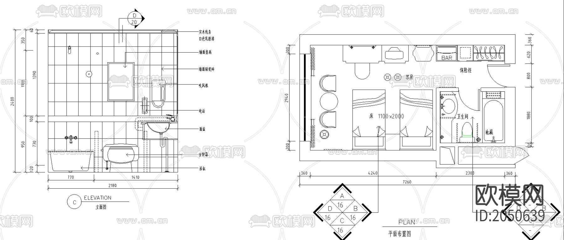 宾馆卫生间cad施工图下载（渲染图1）