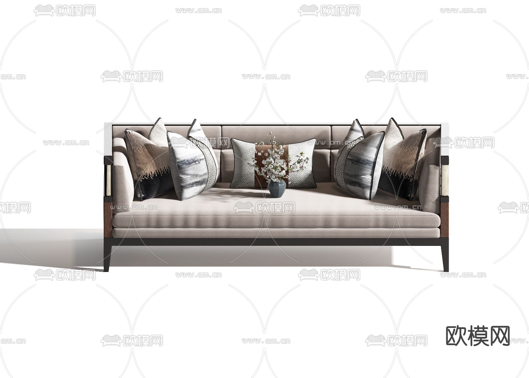 新中式布艺多人沙发3d模型下载（渲染图2）