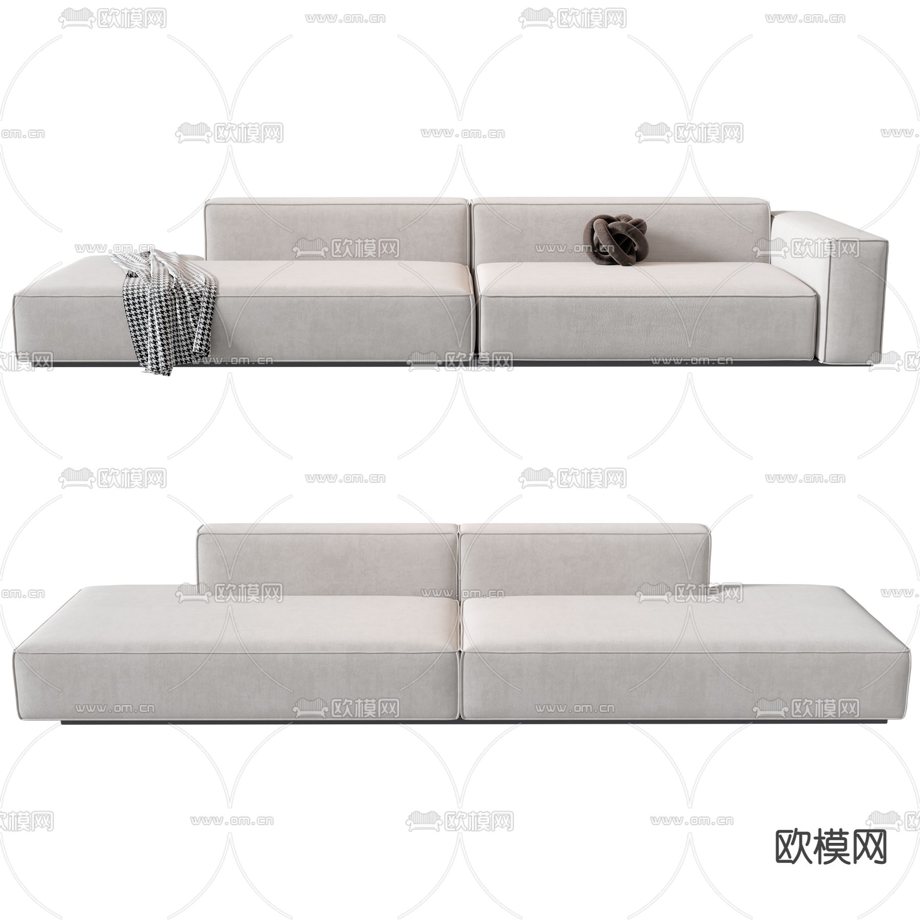 现代布艺多人沙发su模型下载（渲染图1）