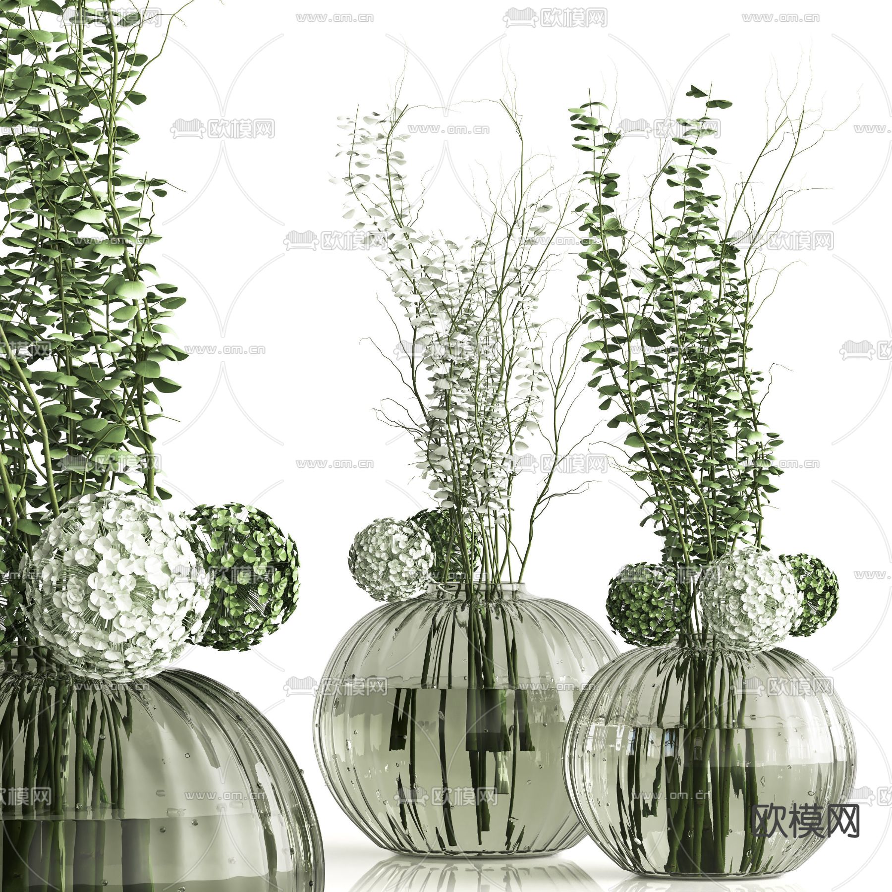 现代水生绿植花瓶花艺3d模型下载（渲染图1）