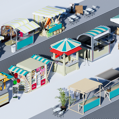  现代售货摊su模型 