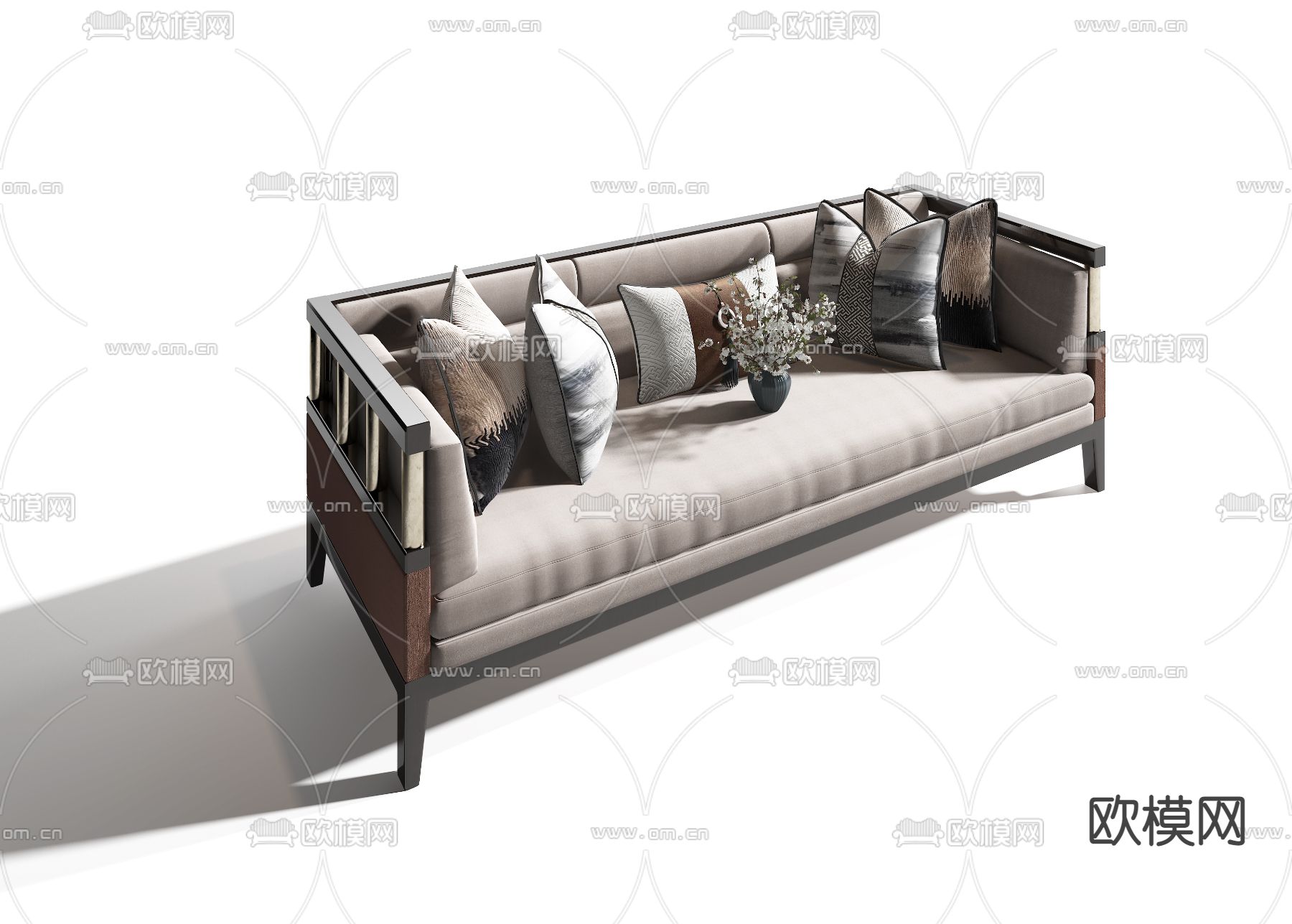 新中式布艺多人沙发3d模型下载（渲染图3）