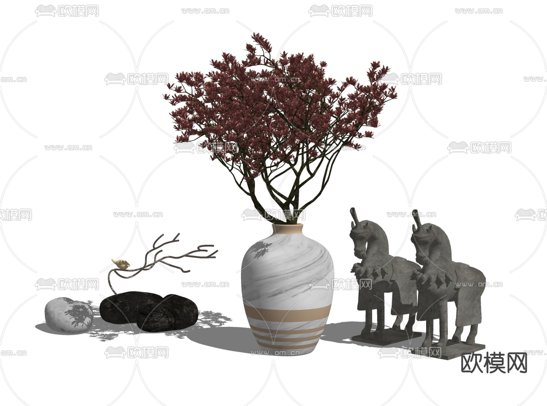 新中式花瓶饰品摆件su模型下载（渲染图2）