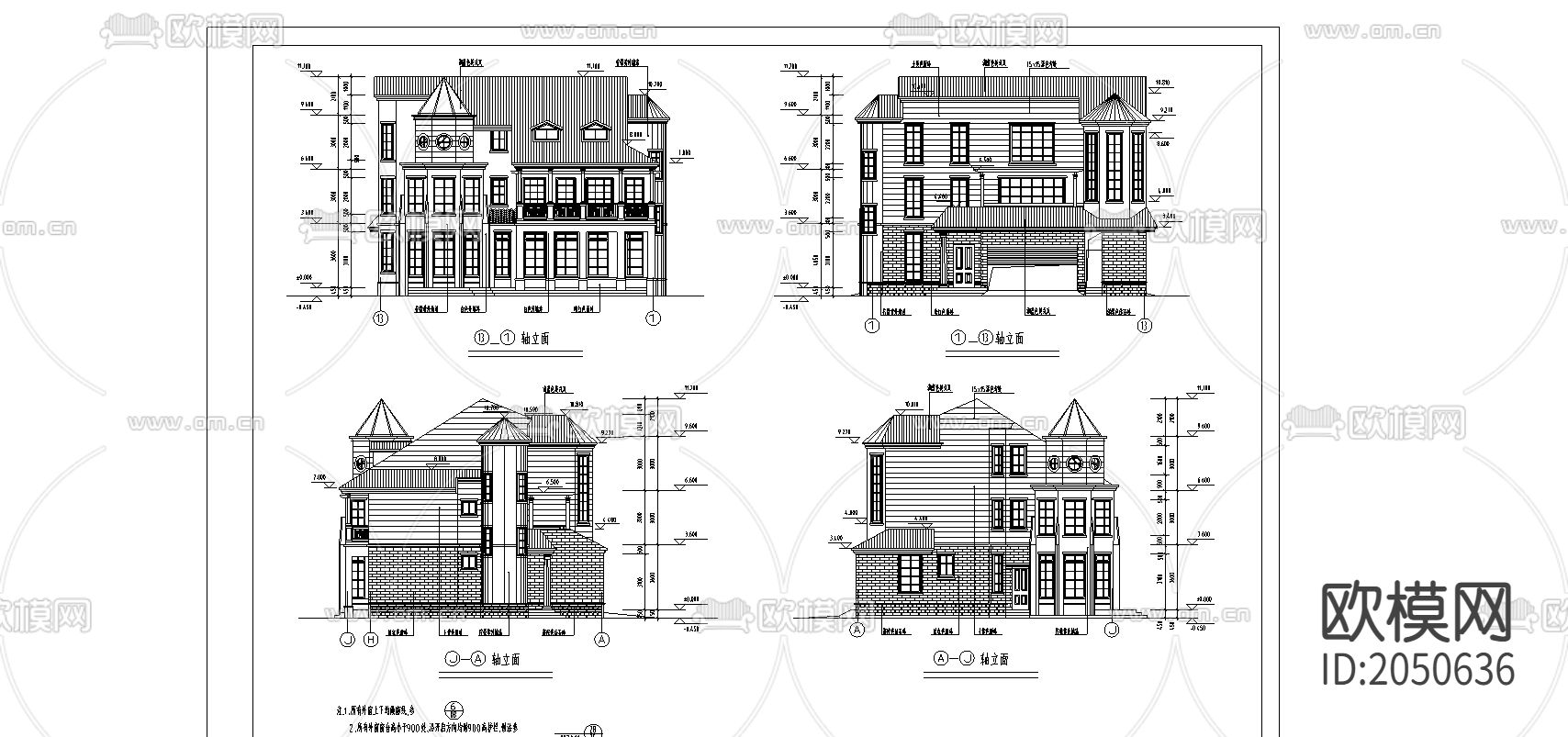 别墅cad施工图下载（渲染图3）
