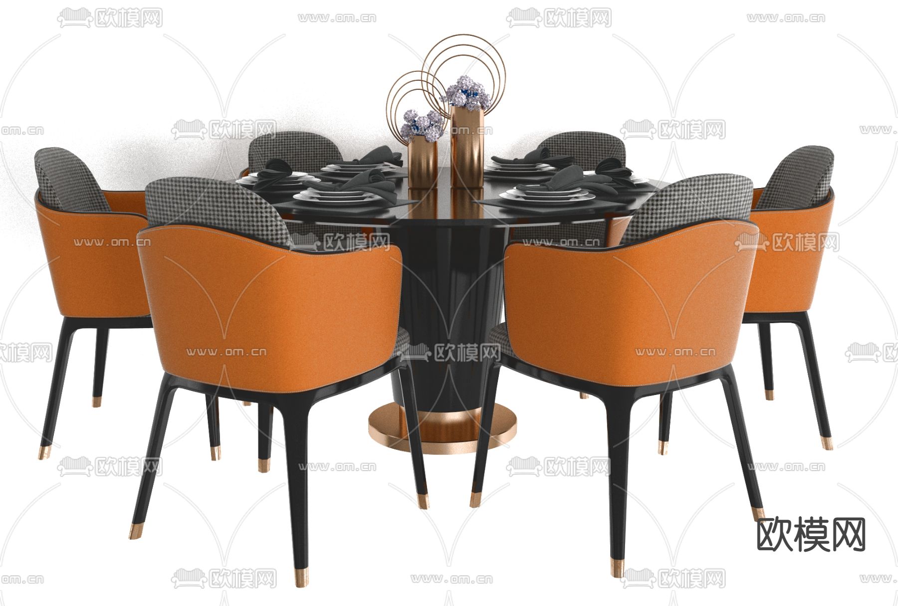 现代轻奢餐桌椅免费3d模型下载