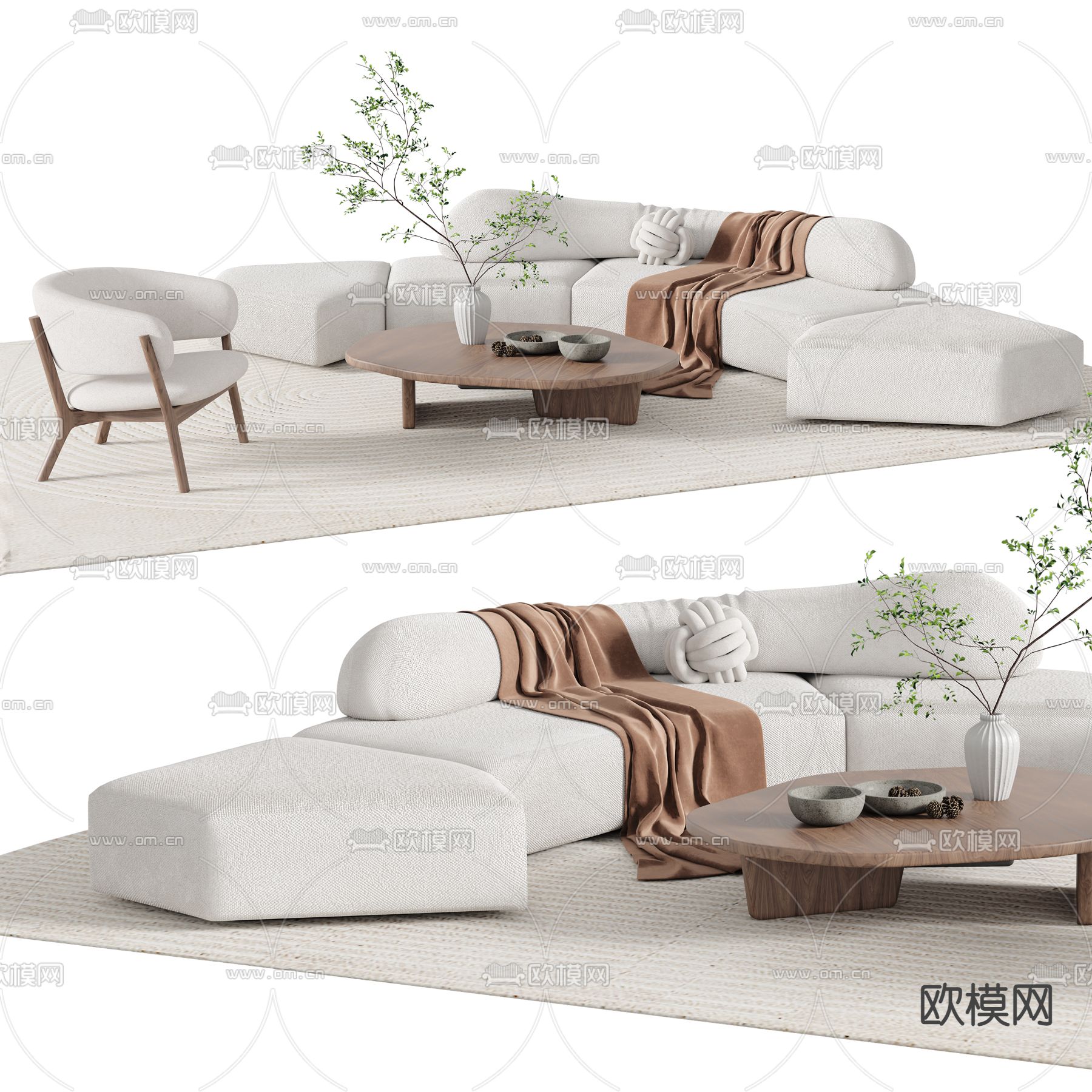 现代布艺弧形沙发组合3d模型下载_ID11888318_3dmax免费模型-欧模网