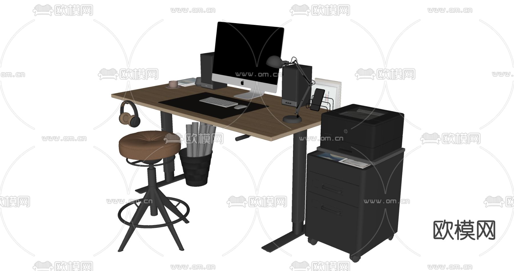 现代书桌椅su模型下载（渲染图2）