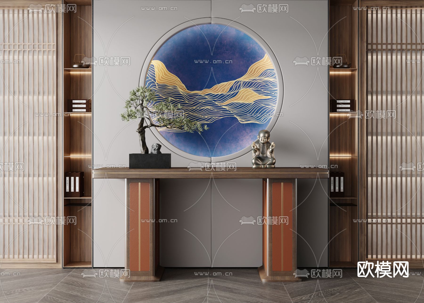 新中式实木端景条案3d模型下载