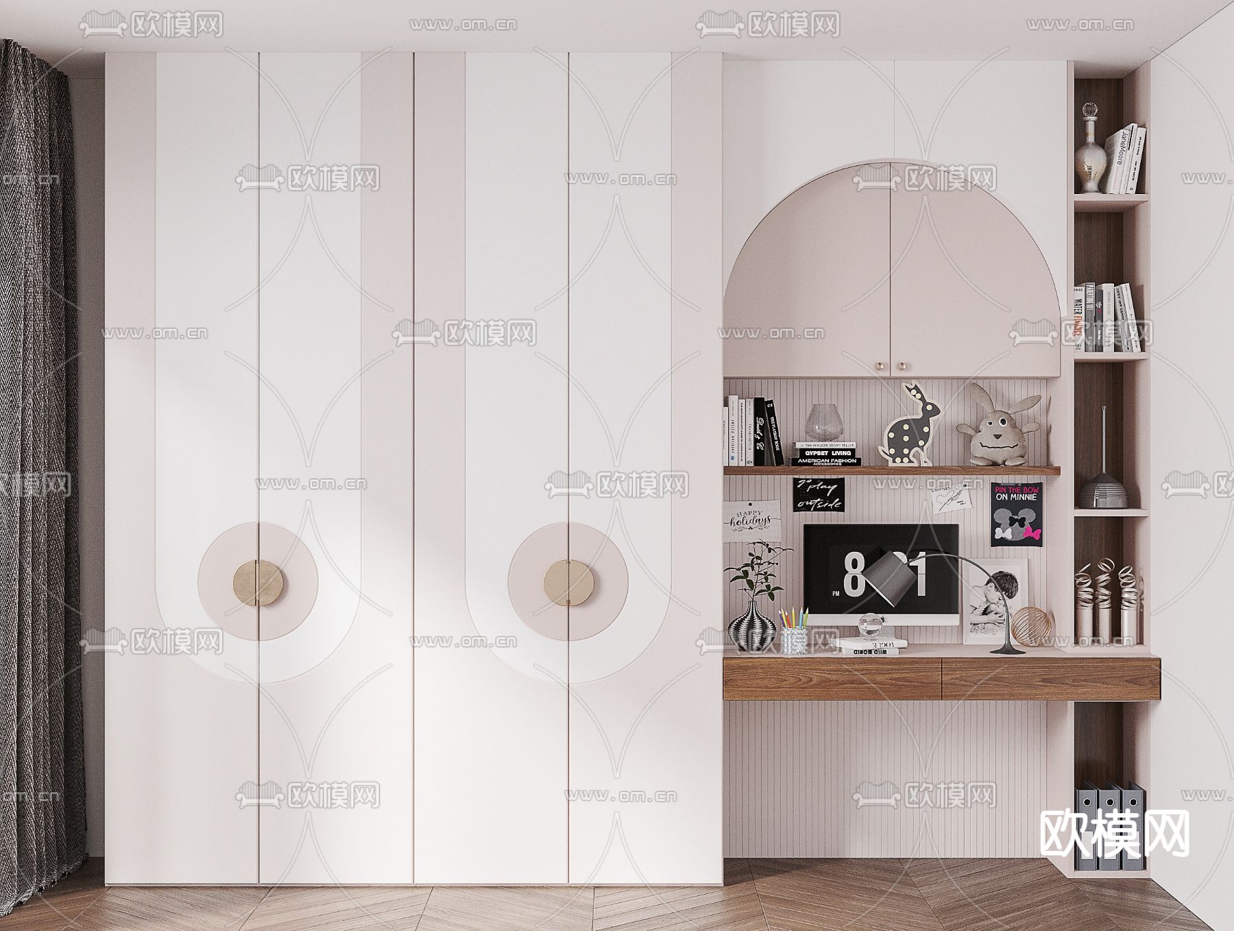 北欧一体式衣柜书桌3d模型下载