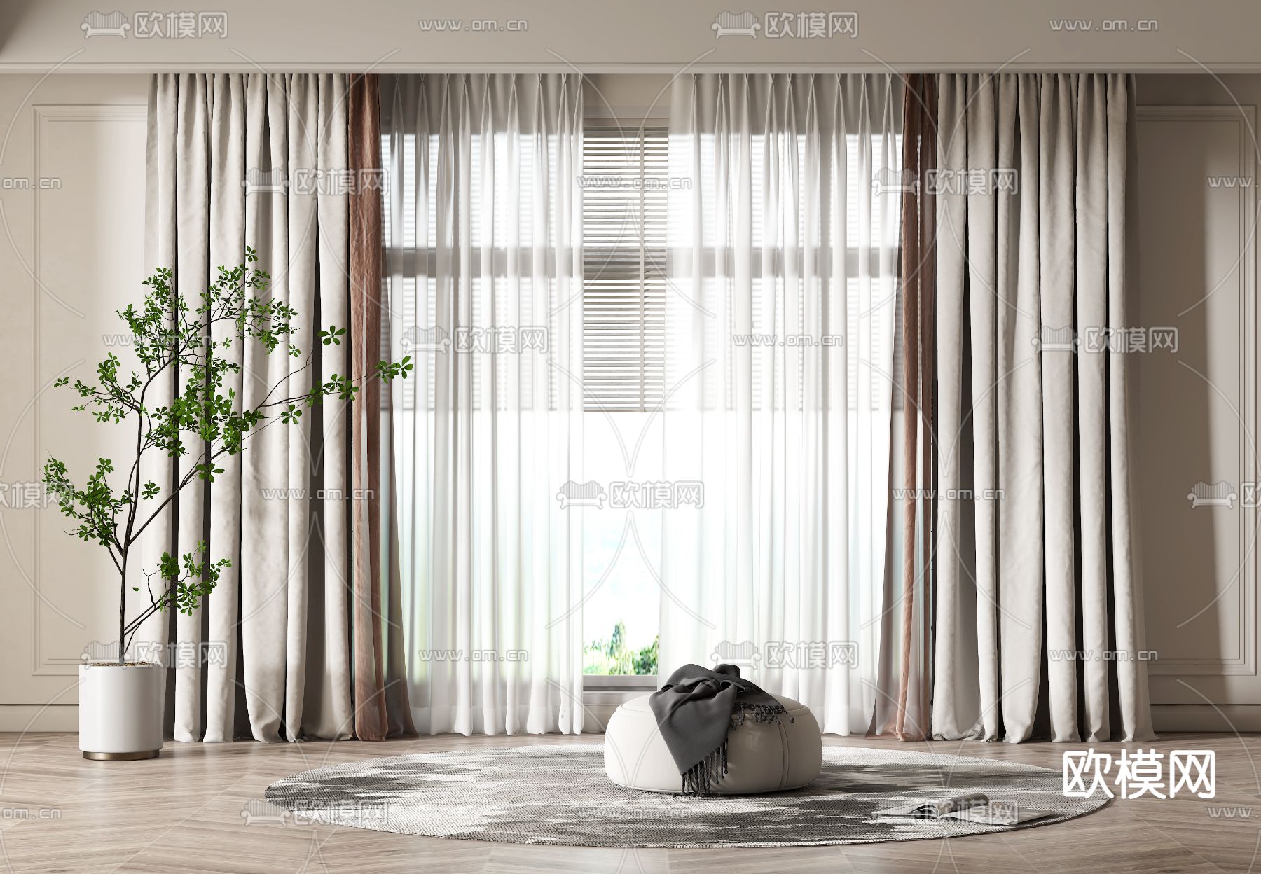 现代布艺窗帘3d模型下载