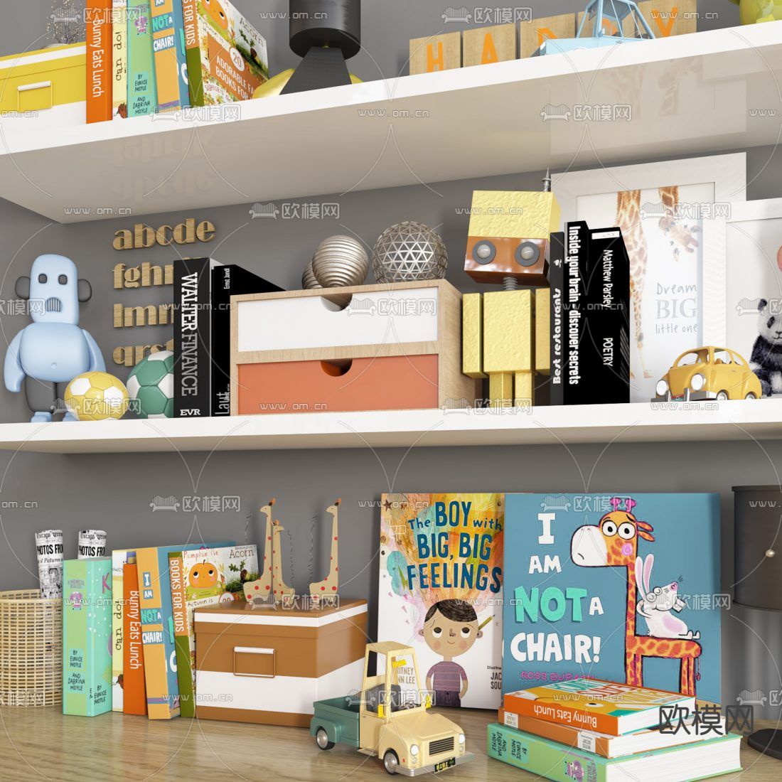 现代儿童玩具书籍摆件3d模型下载（渲染图2）