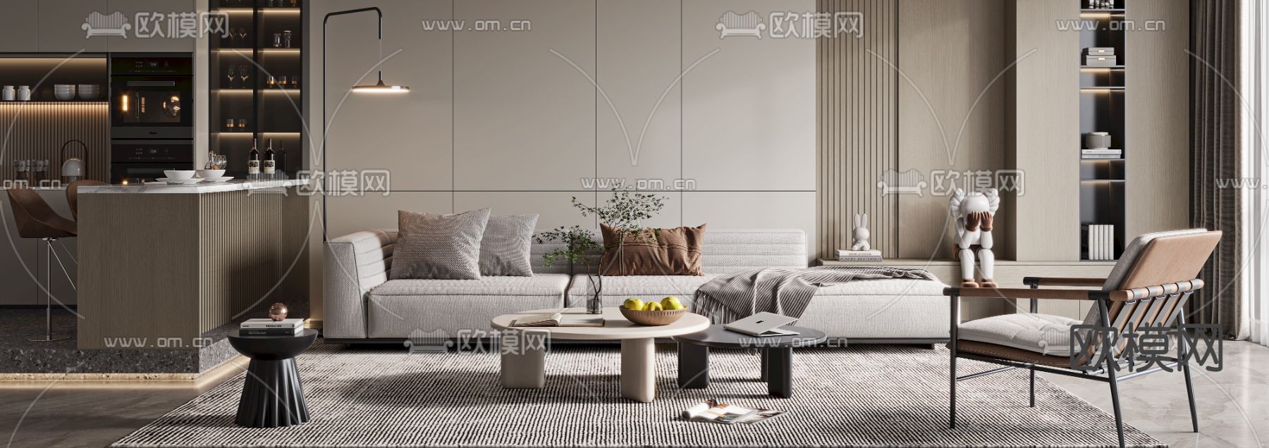 现代布艺沙发组合3d模型