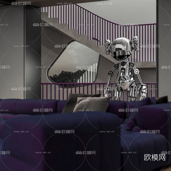 工业风高级灰客厅3d模型下载(渲染图2)