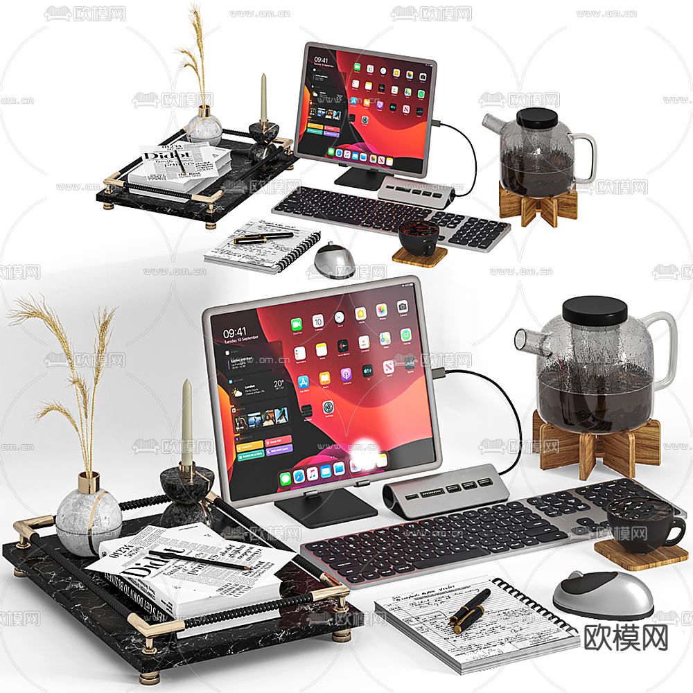 现代办公电脑用品3d模型下载