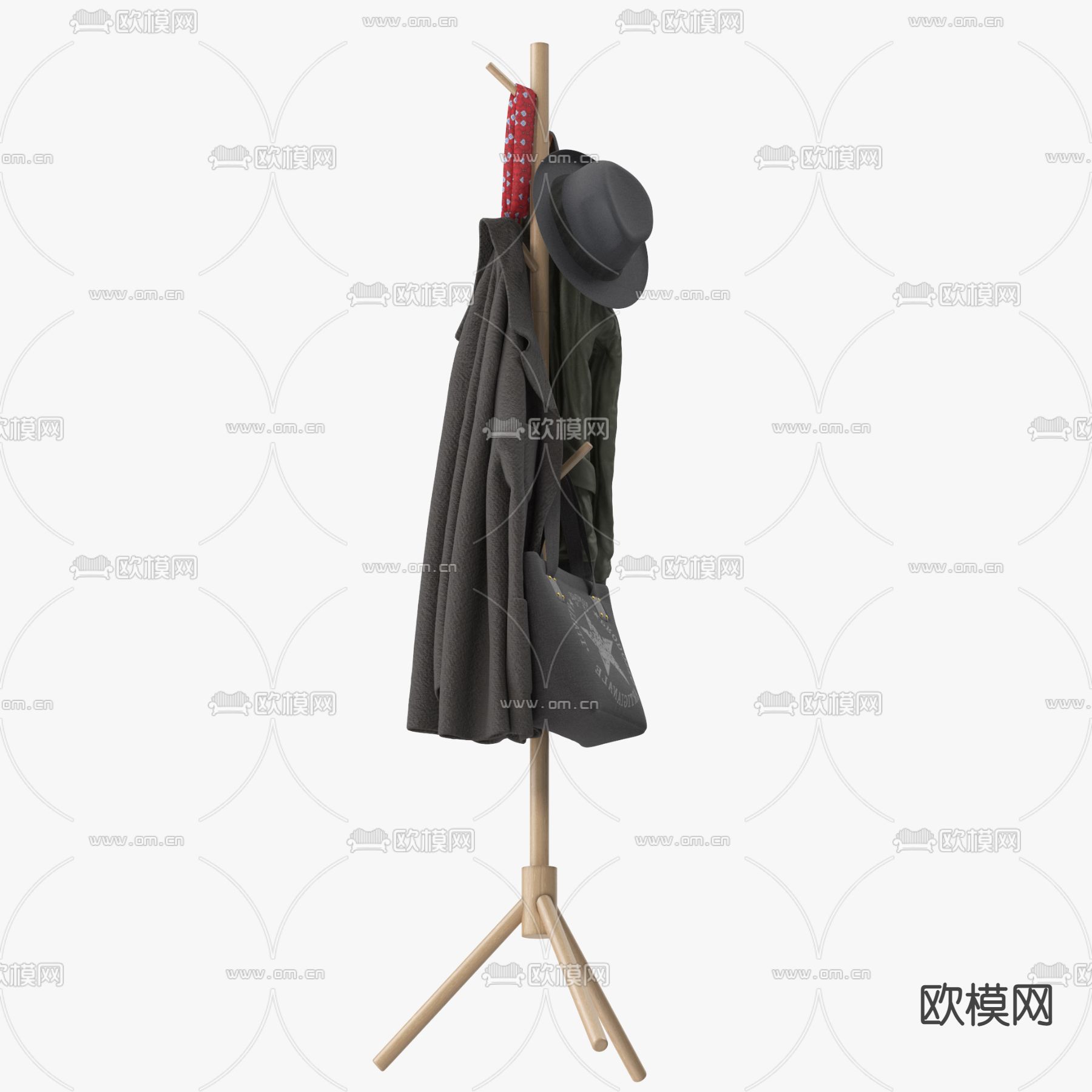 现代衣服包包挂衣架3d模型