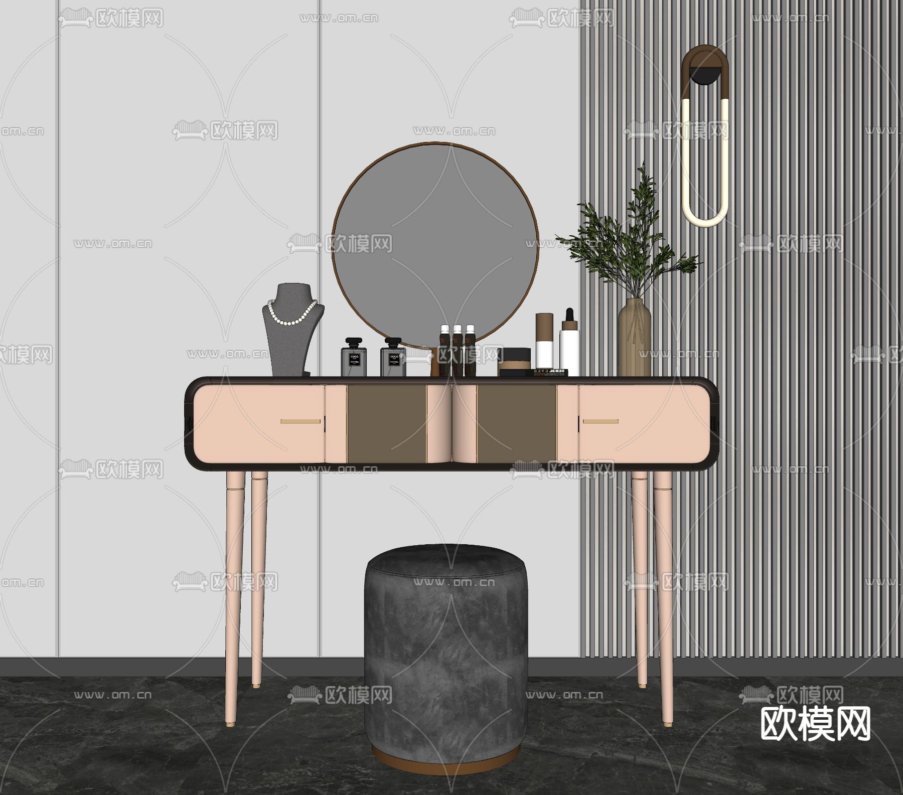 现代梳妆台su模型下载（渲染图2）