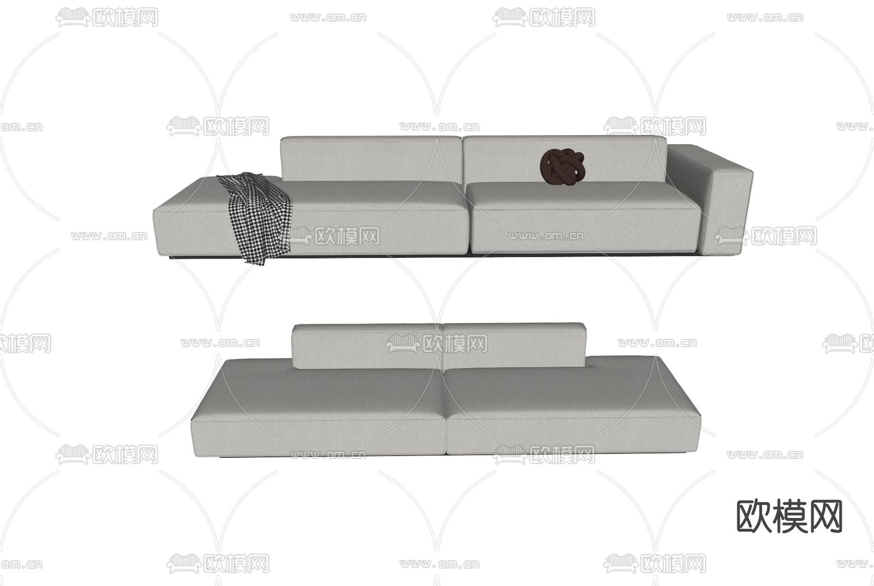 现代布艺多人沙发su模型下载（渲染图2）