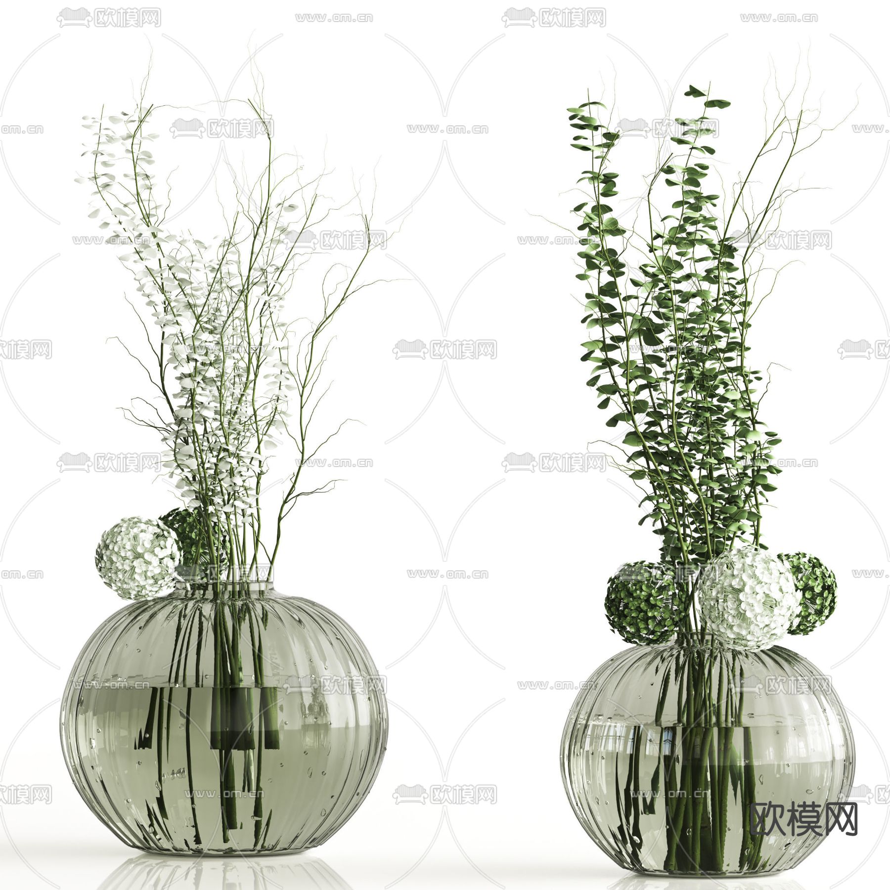 现代水生绿植花瓶花艺3d模型下载（渲染图3）