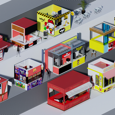  现代售货摊su模型 