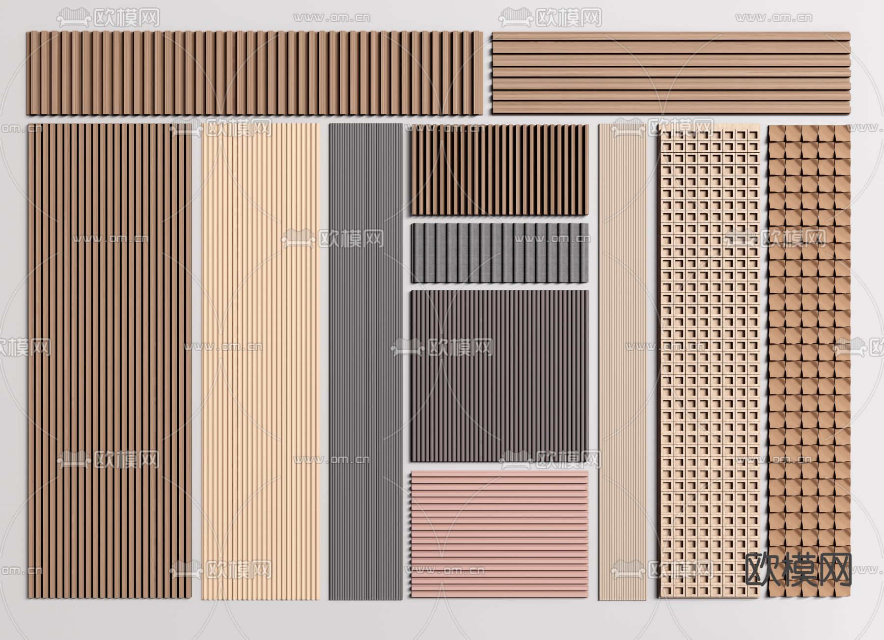 现代护墙板格栅板长城板su模型下载（渲染图1）