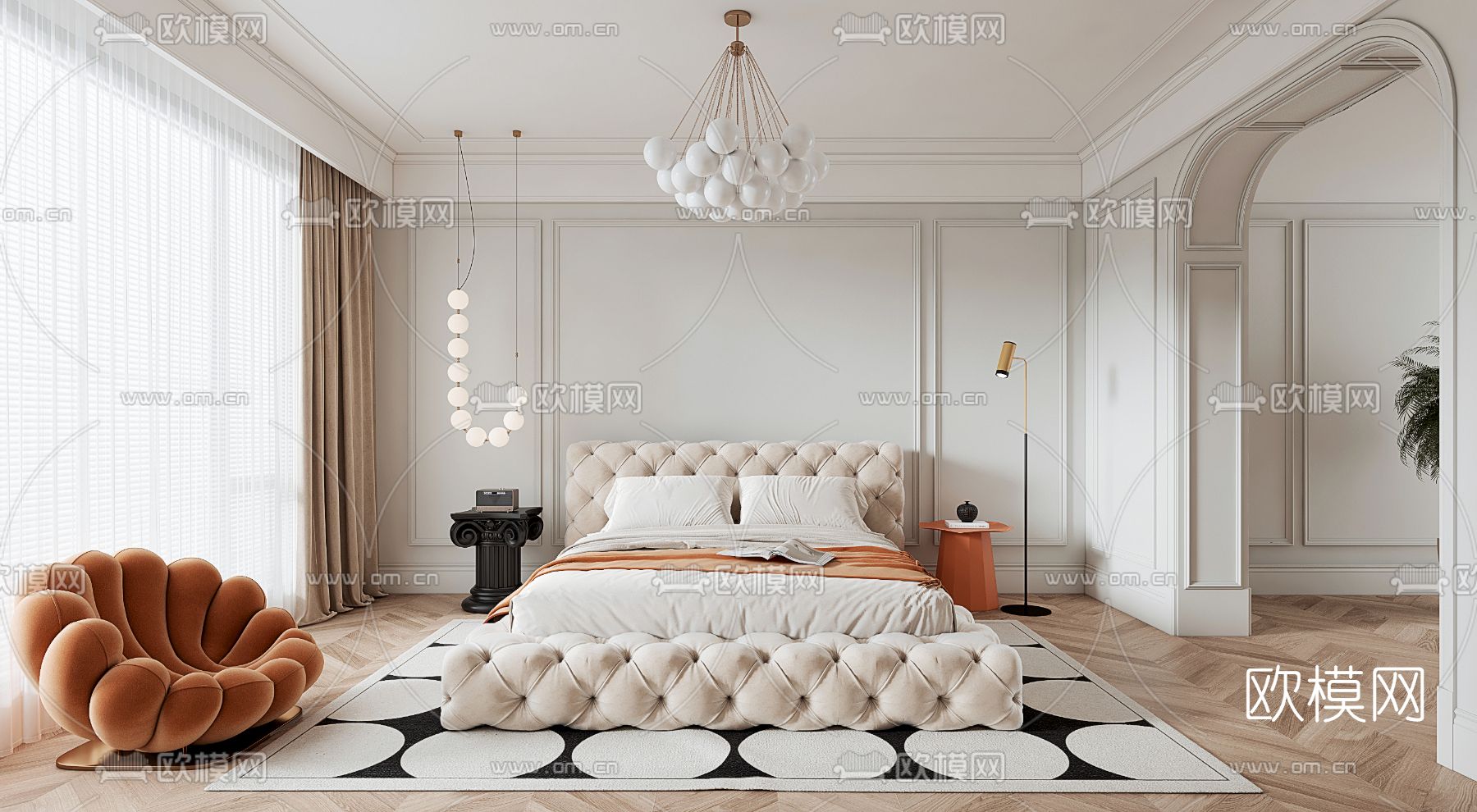 简欧卧室3d模型下载
