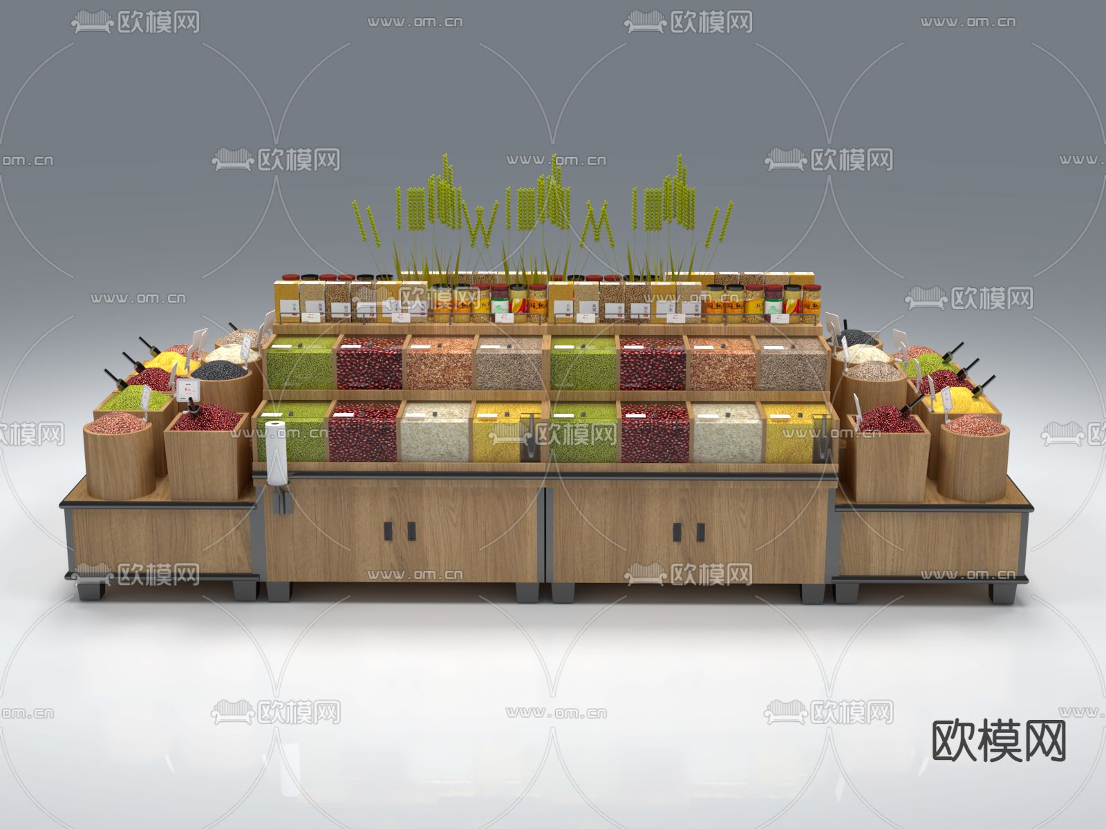 现代超市粮食货架su模型下载（渲染图1）